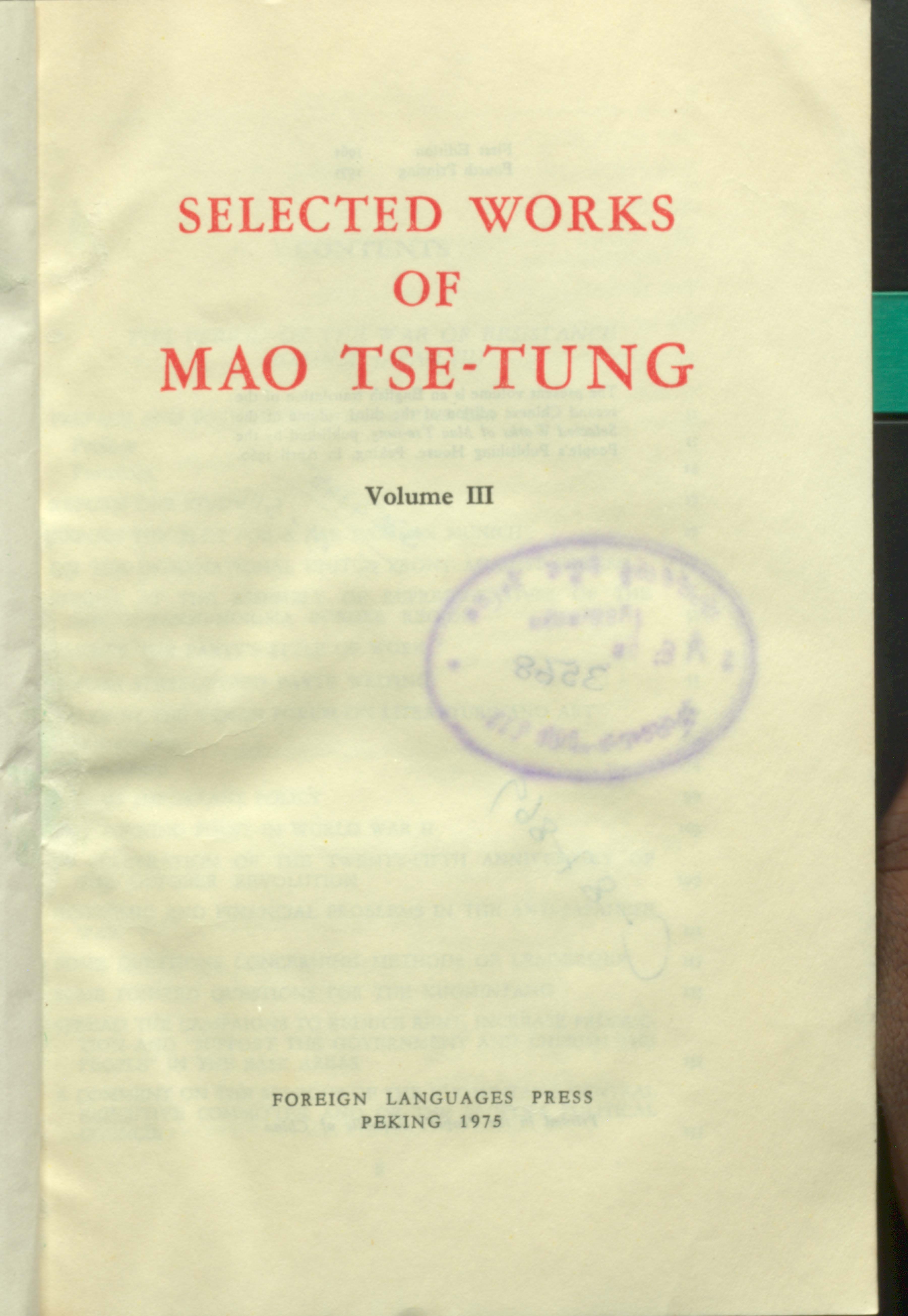 Selected works of man tse-tung (vol-3)