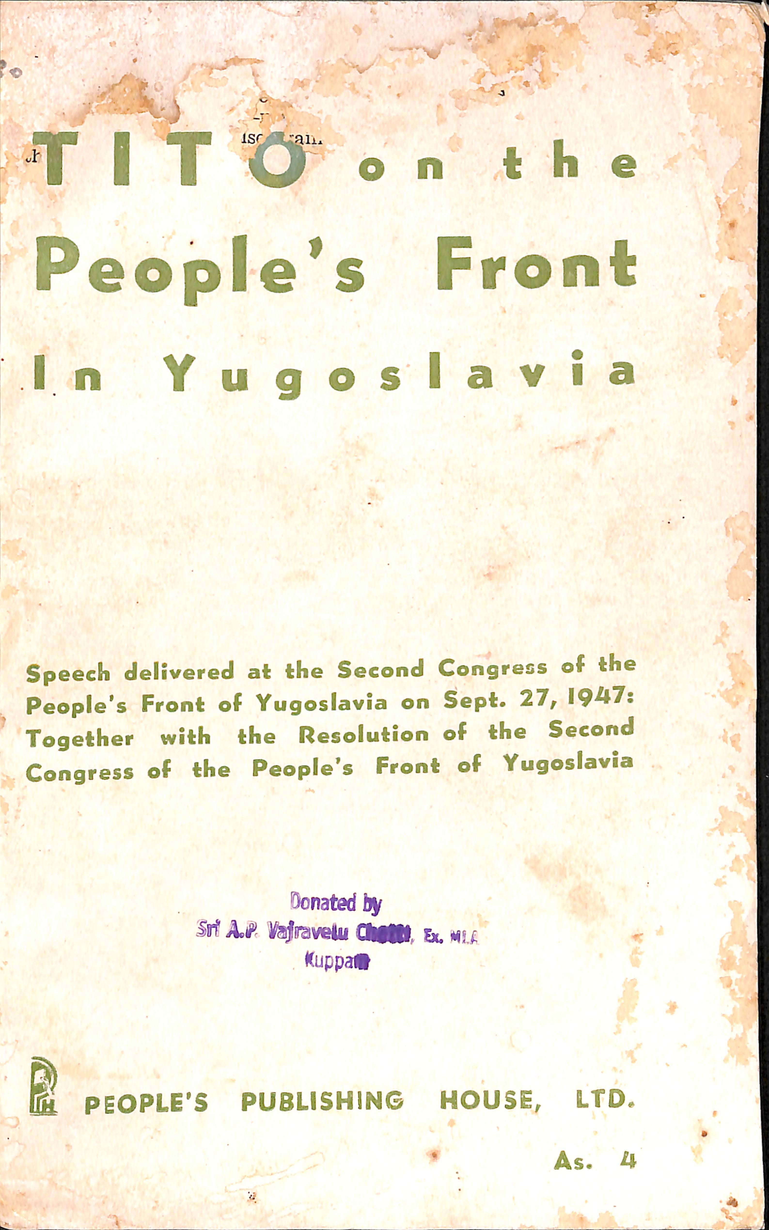 Tito on the people's front in yugoslavia
