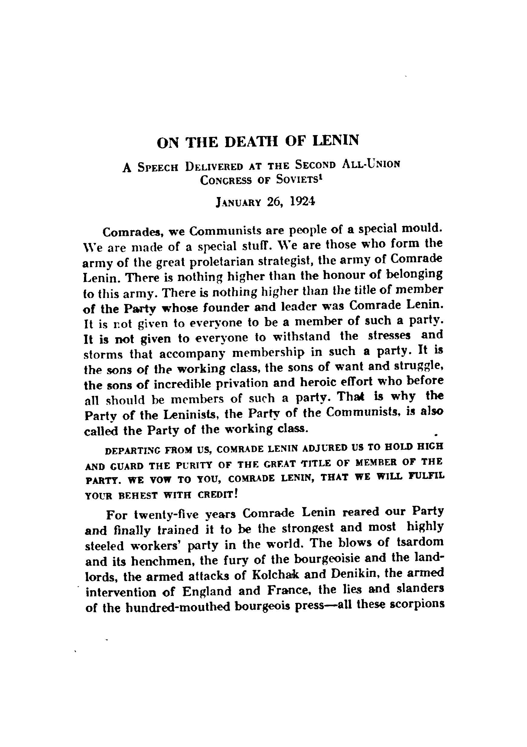 On The Death Of Lenin