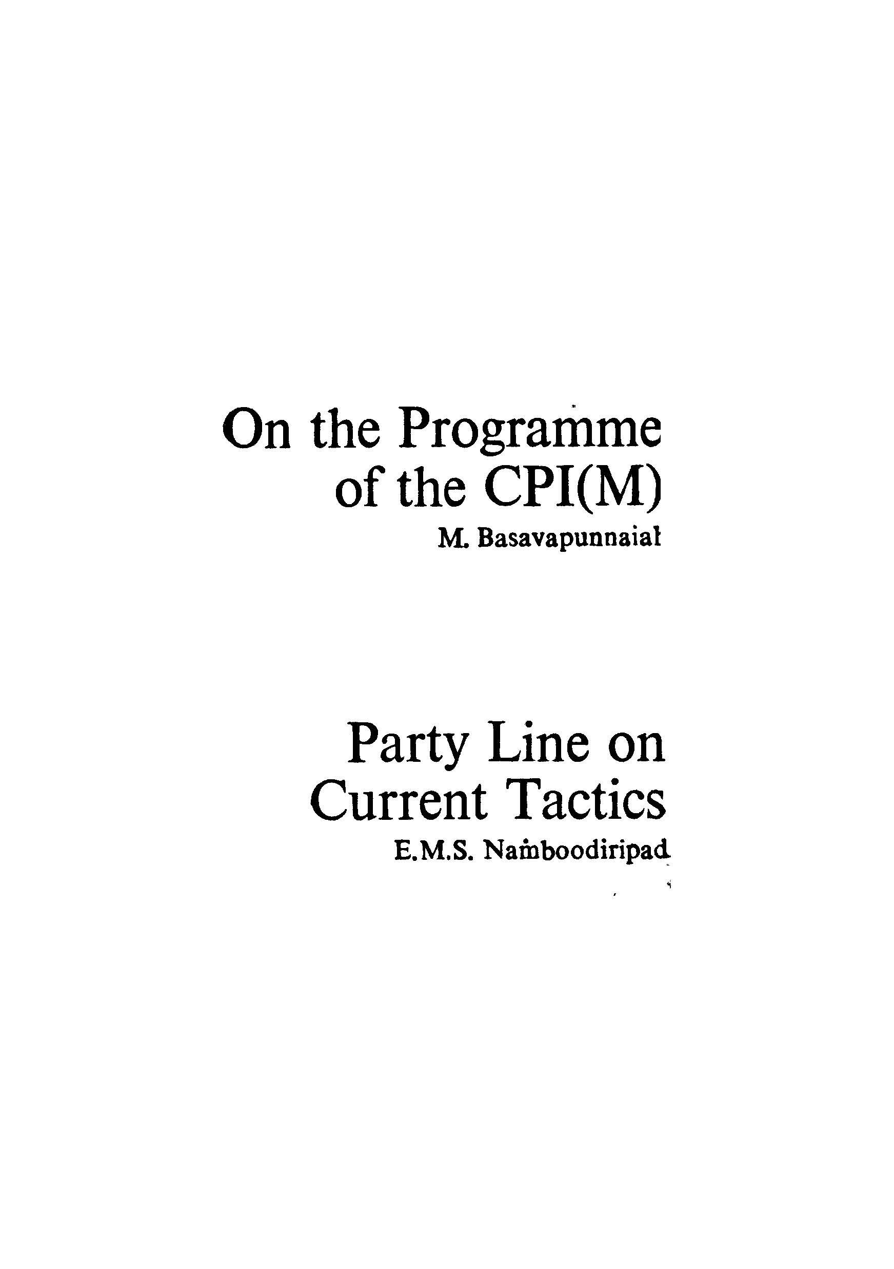 On The Programme Of The CPI(M)