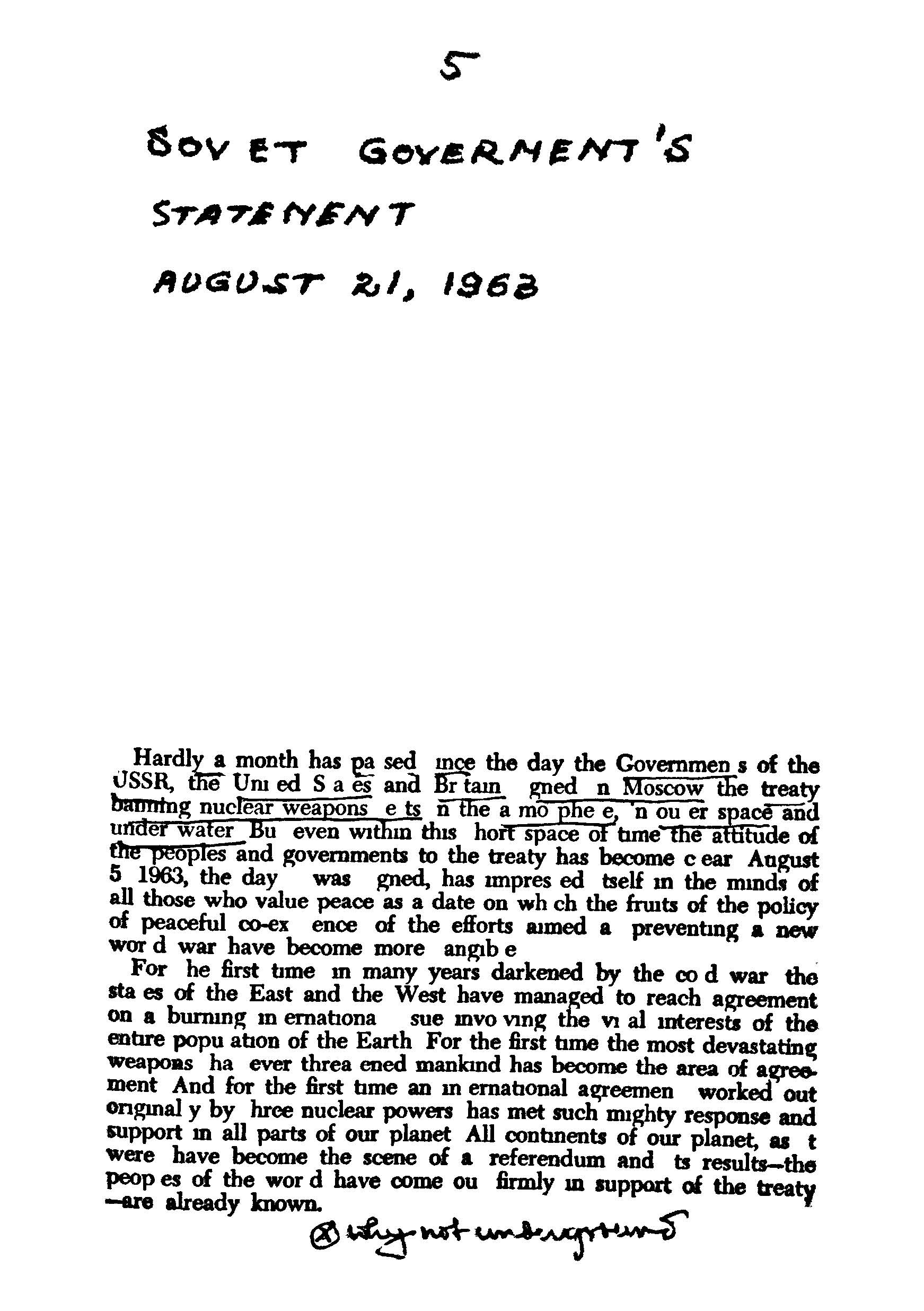 Sovet Goverment's Statement August 21,1963