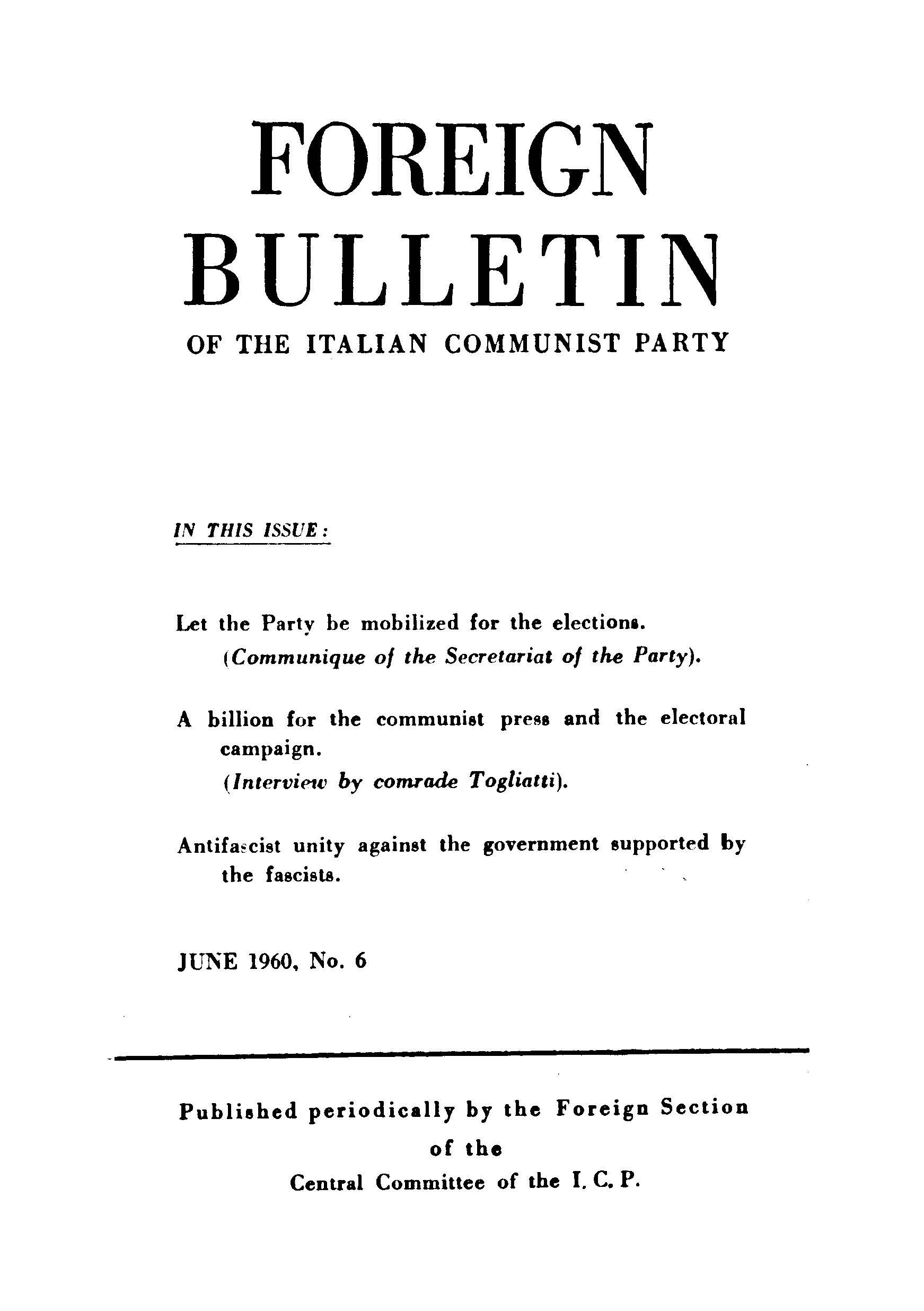 Foreign Bulletin Of The Italion Communist Party
