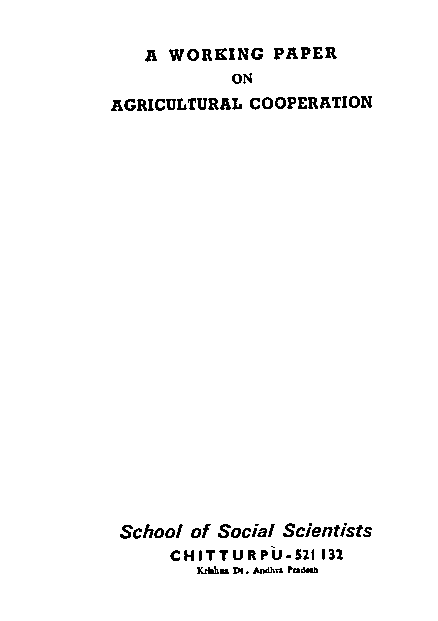 A Working Paper On Agricultural Cooperation