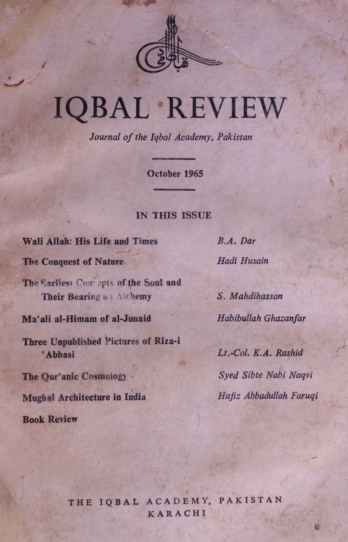 Iqbal Review Jild 6 No 3 October 1965