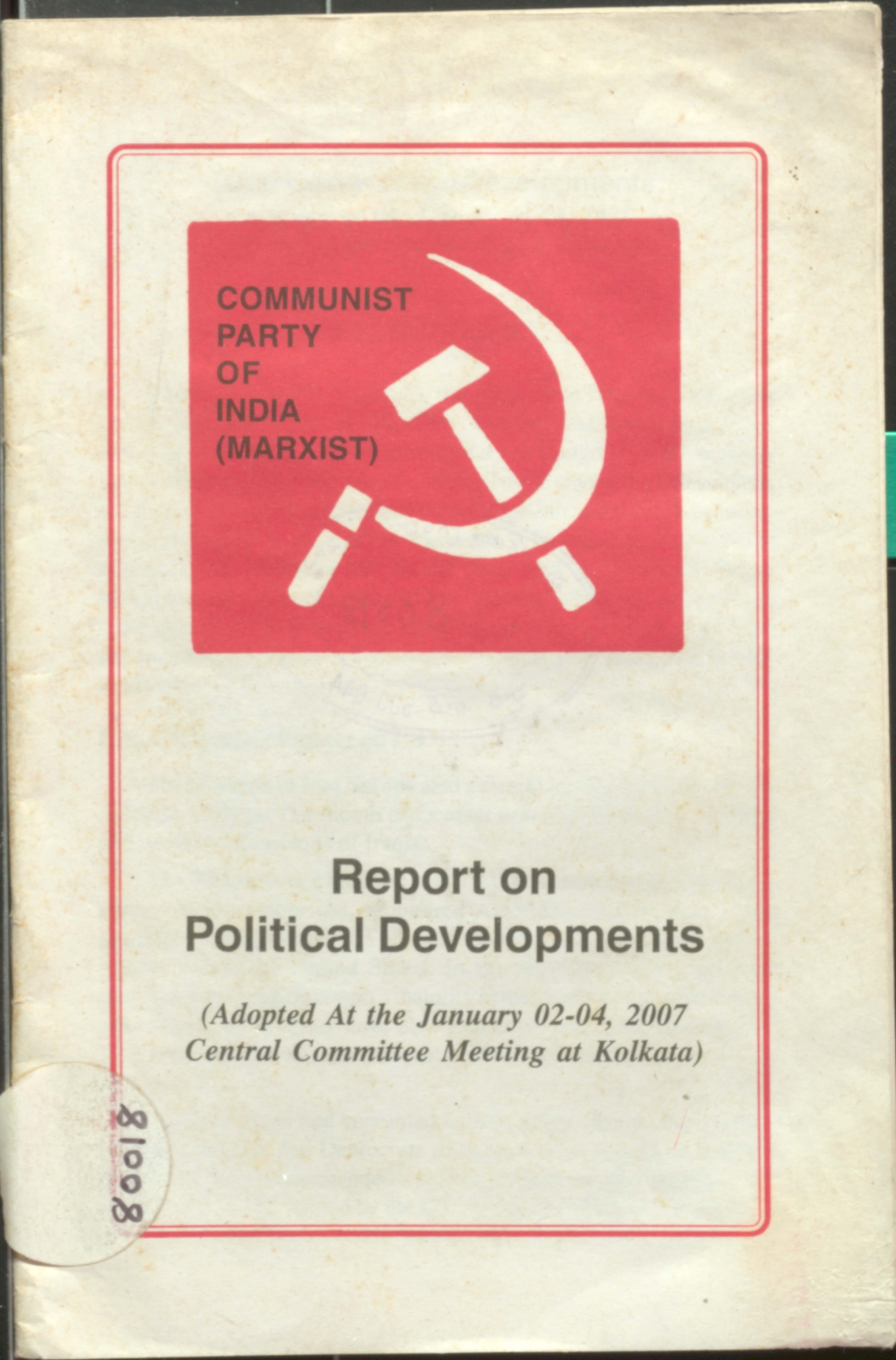 CPI(M) Report on poltical development adopted January 02- 04 2007