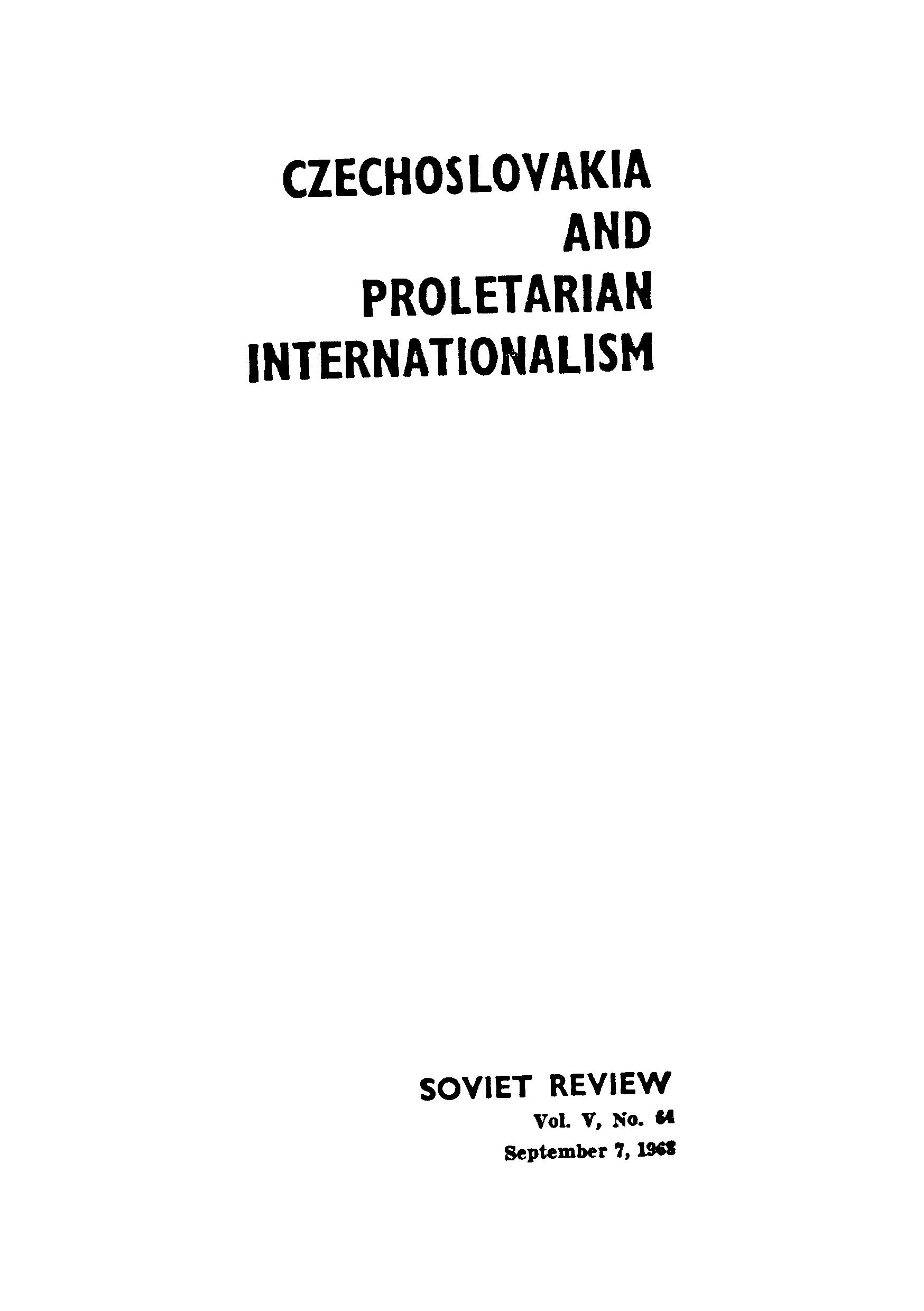 CZECHOSLOVAKIA  and proltatian Internationalism