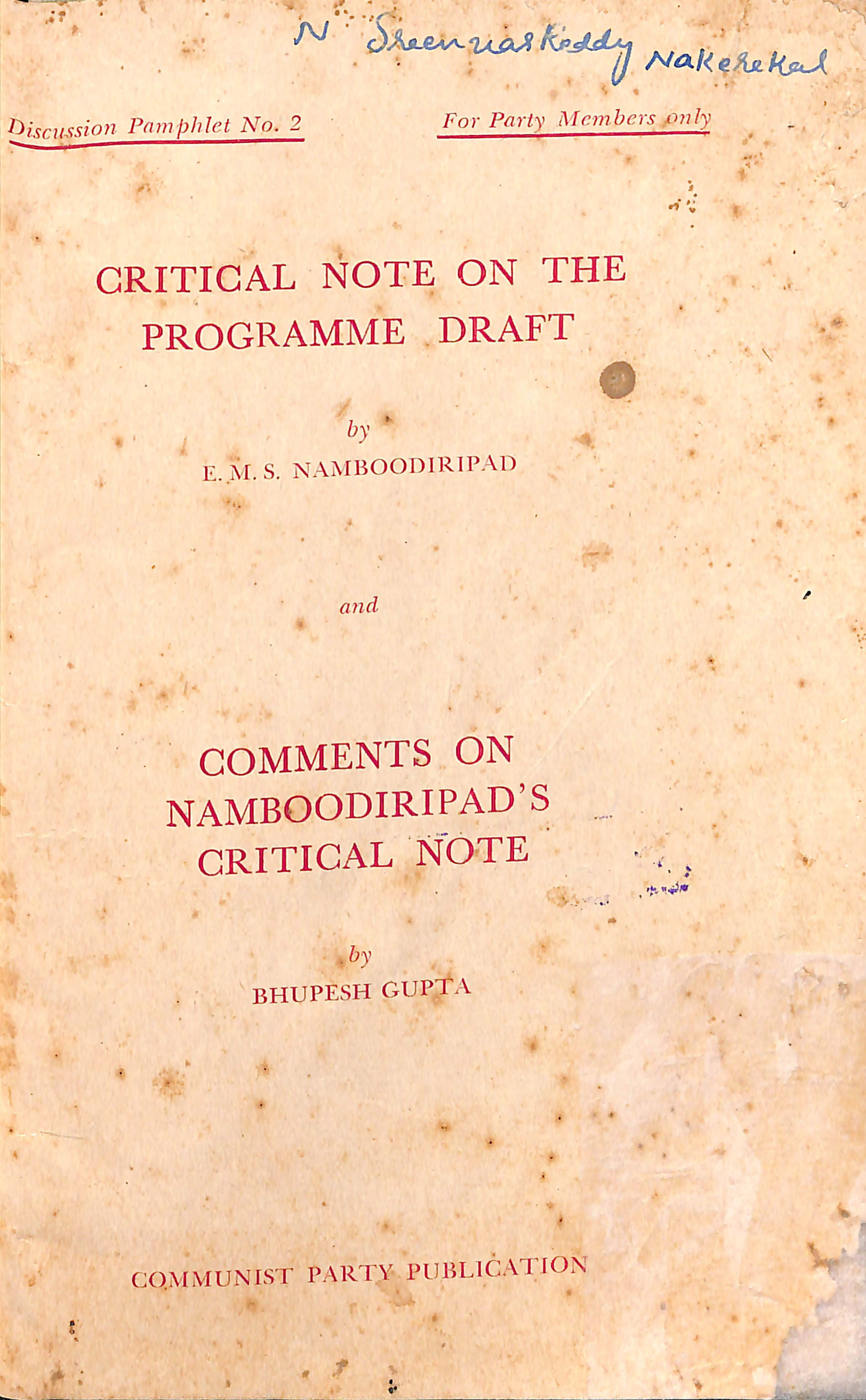 Critical Note on The Programme Draft