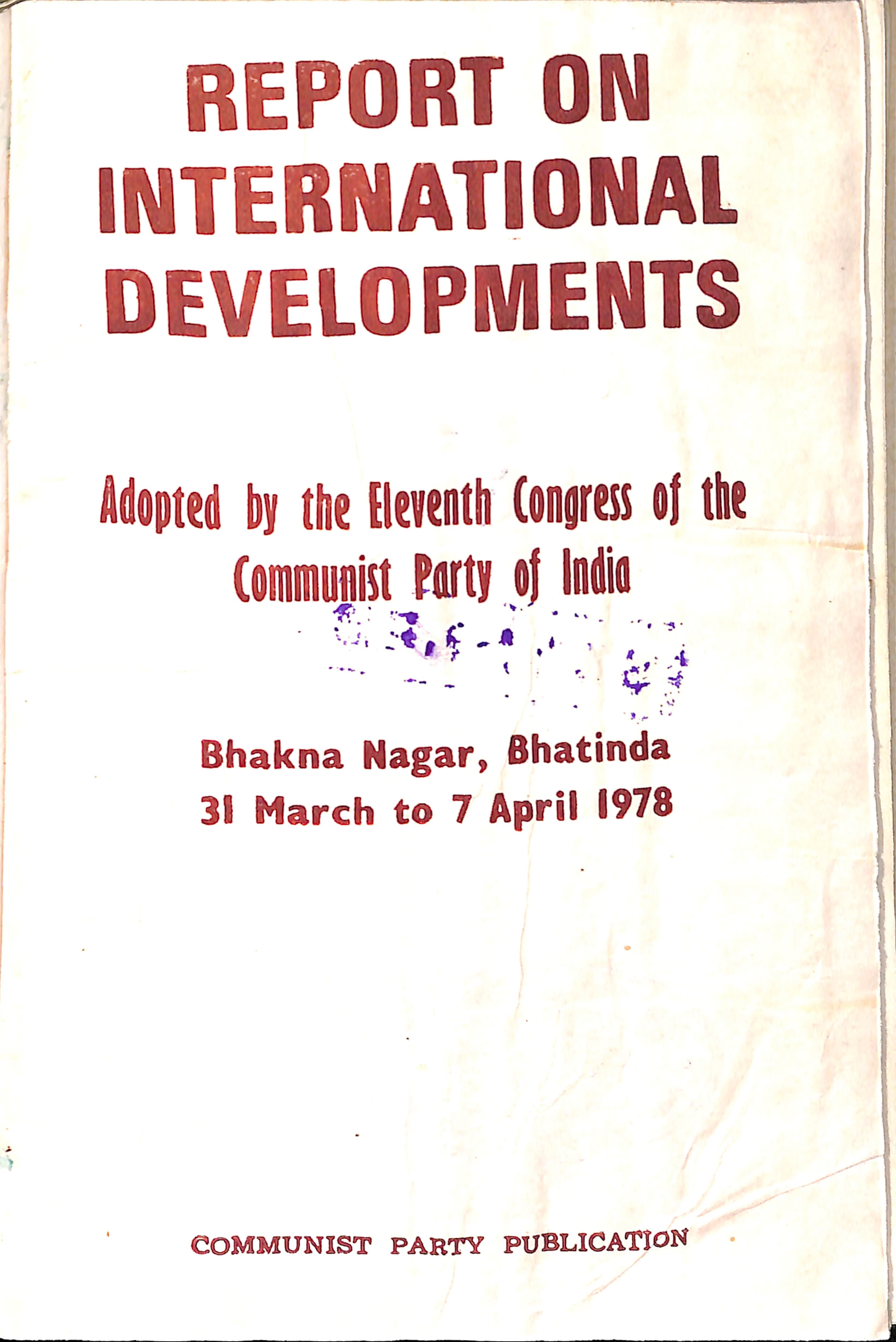 Report on International Development (Adopted by the 11th