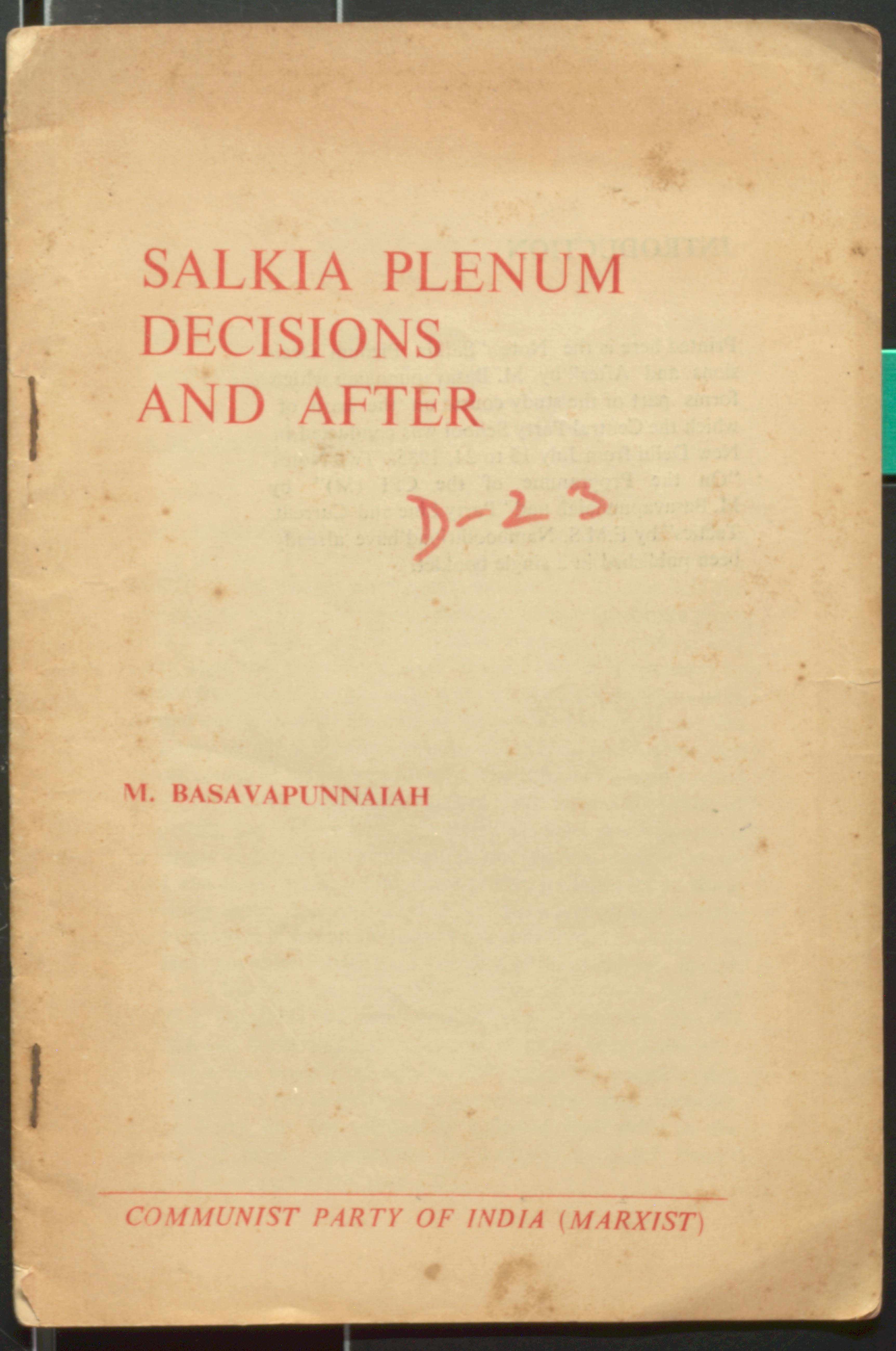 Salkia Plenum Decisions And After