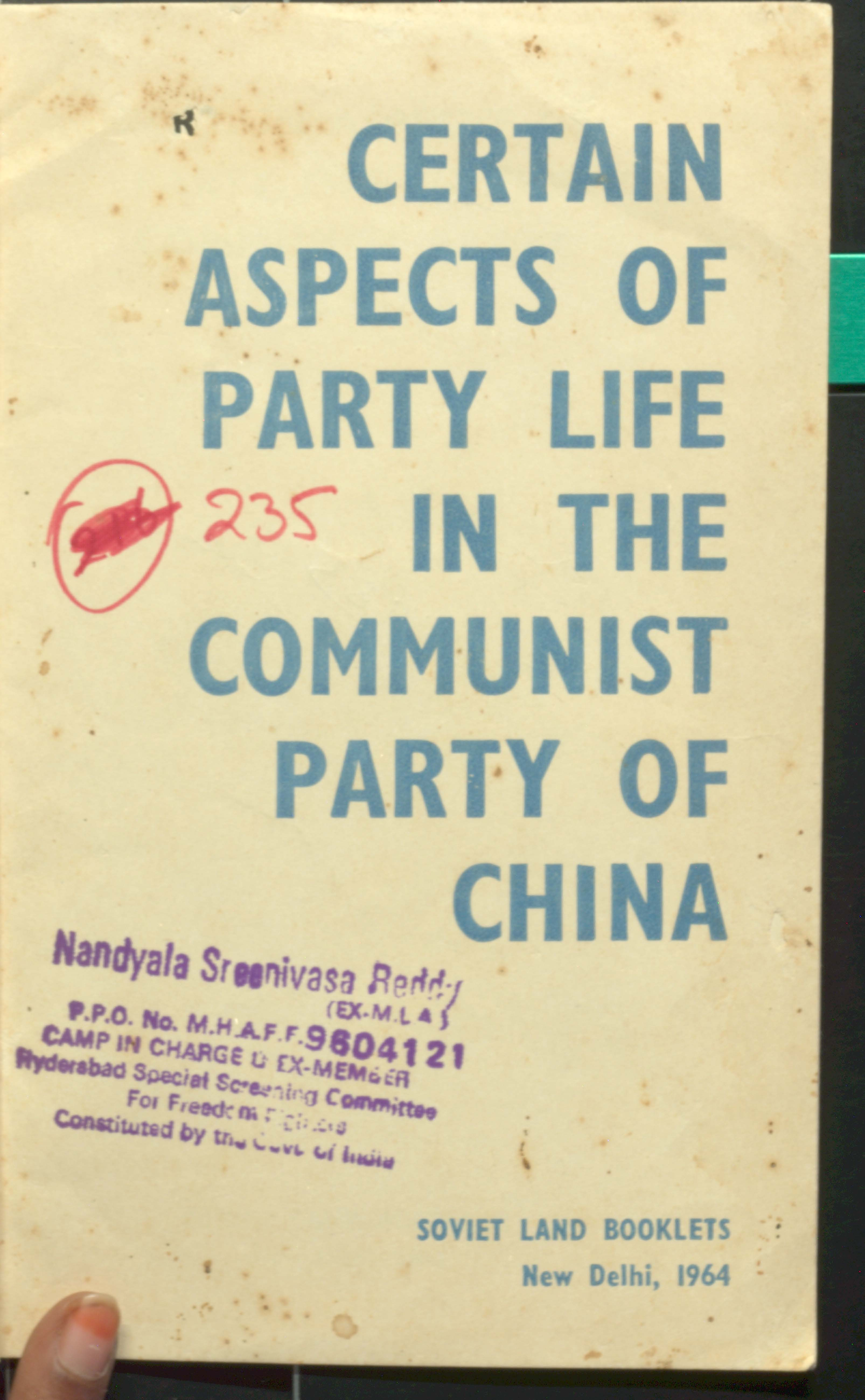 Certain aspects of party life in the communist party of china