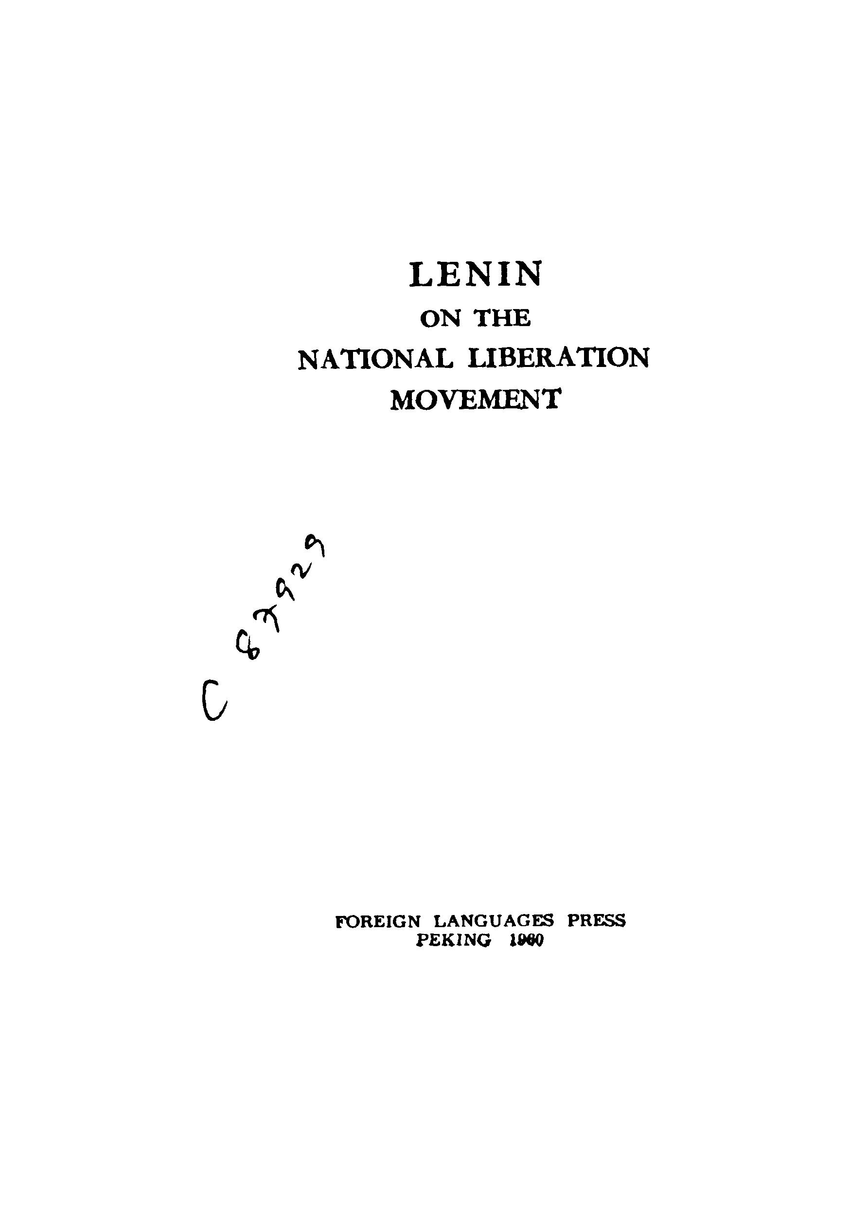 Lenin On The National Libaration