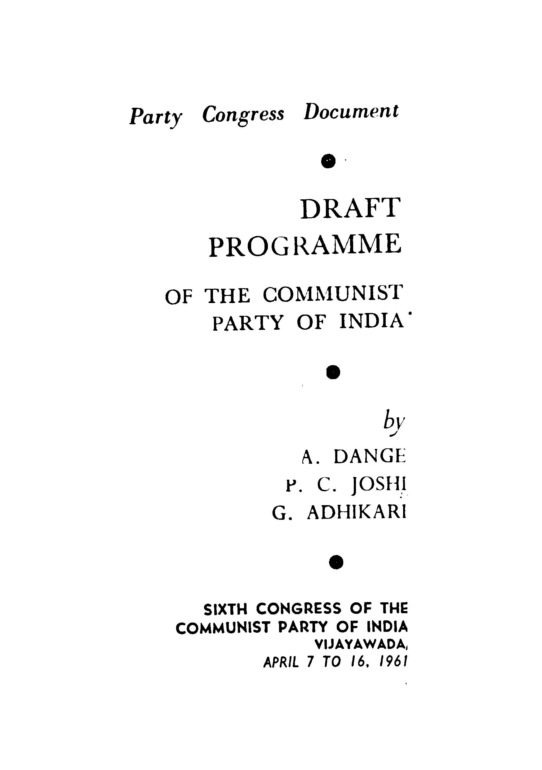 Draft Programme of the Communist party of India