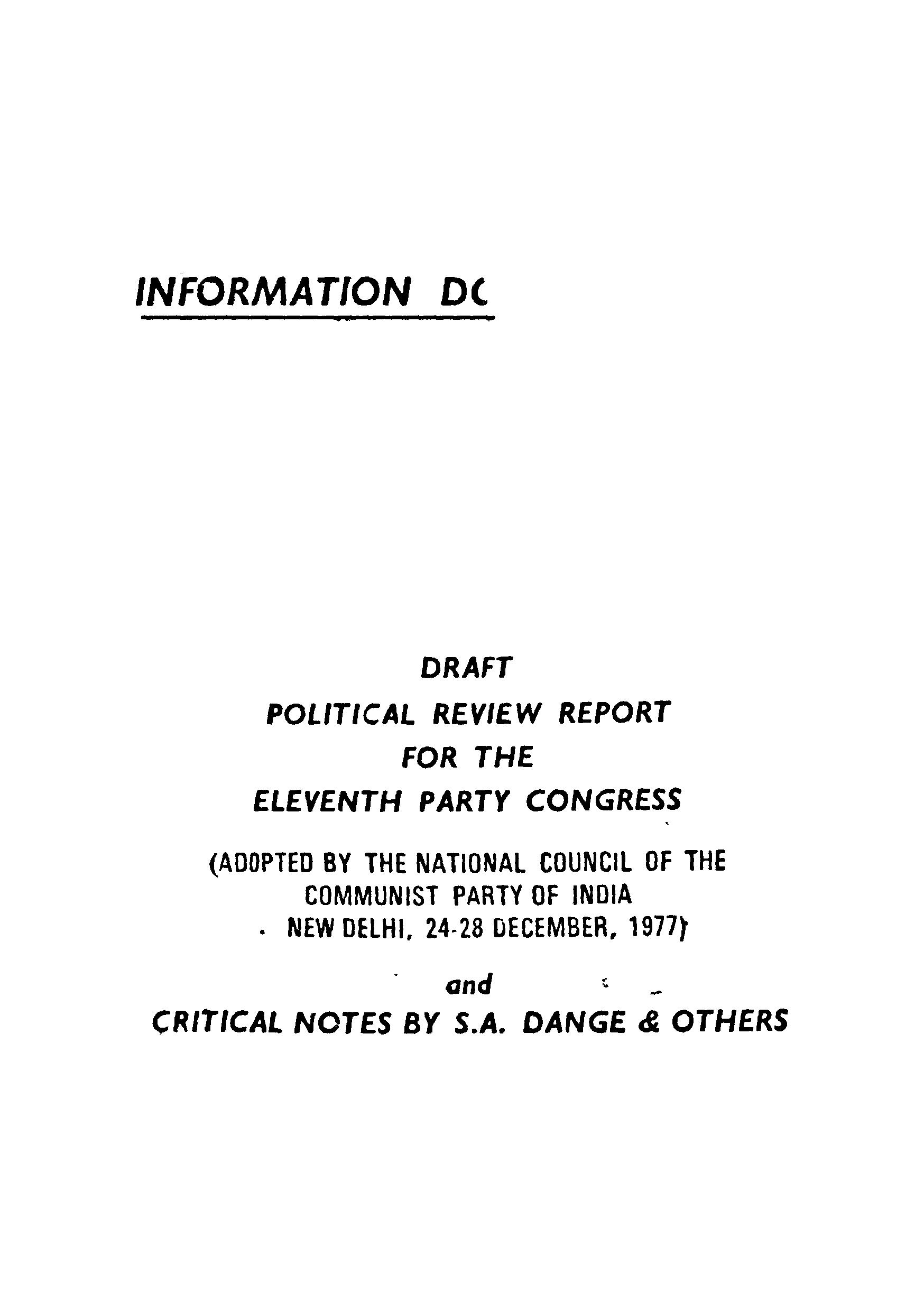 Draft Political Review report for the 11th Congress