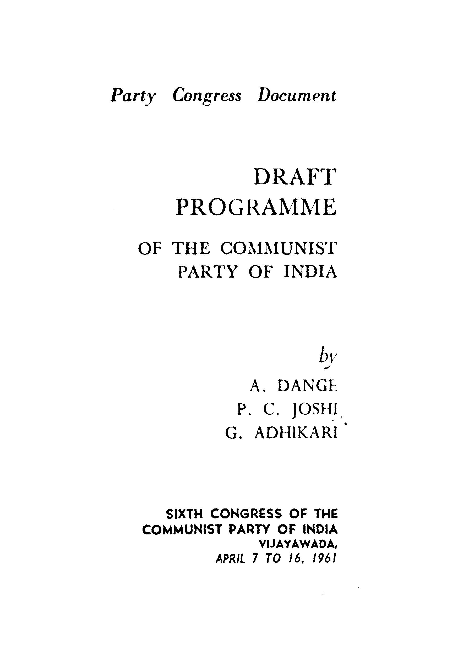 Draft Programme of the Communist Party of India