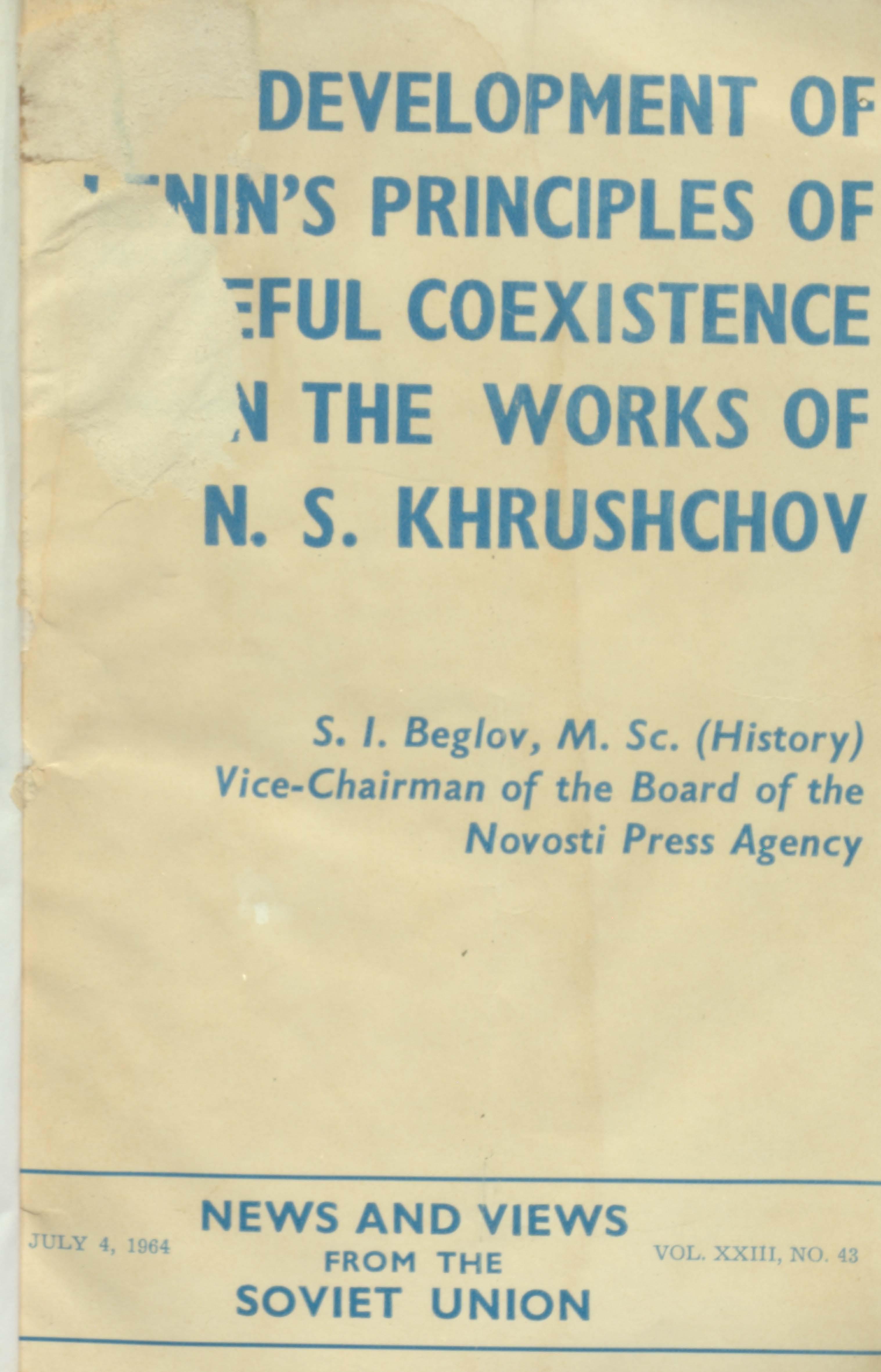 DEVELOPMENT OF LENIN'S PRINCIPLES OF PEACEFUL CO-EXISTENCE IN THE WORKS OF N.S. KHRUSHCHOV