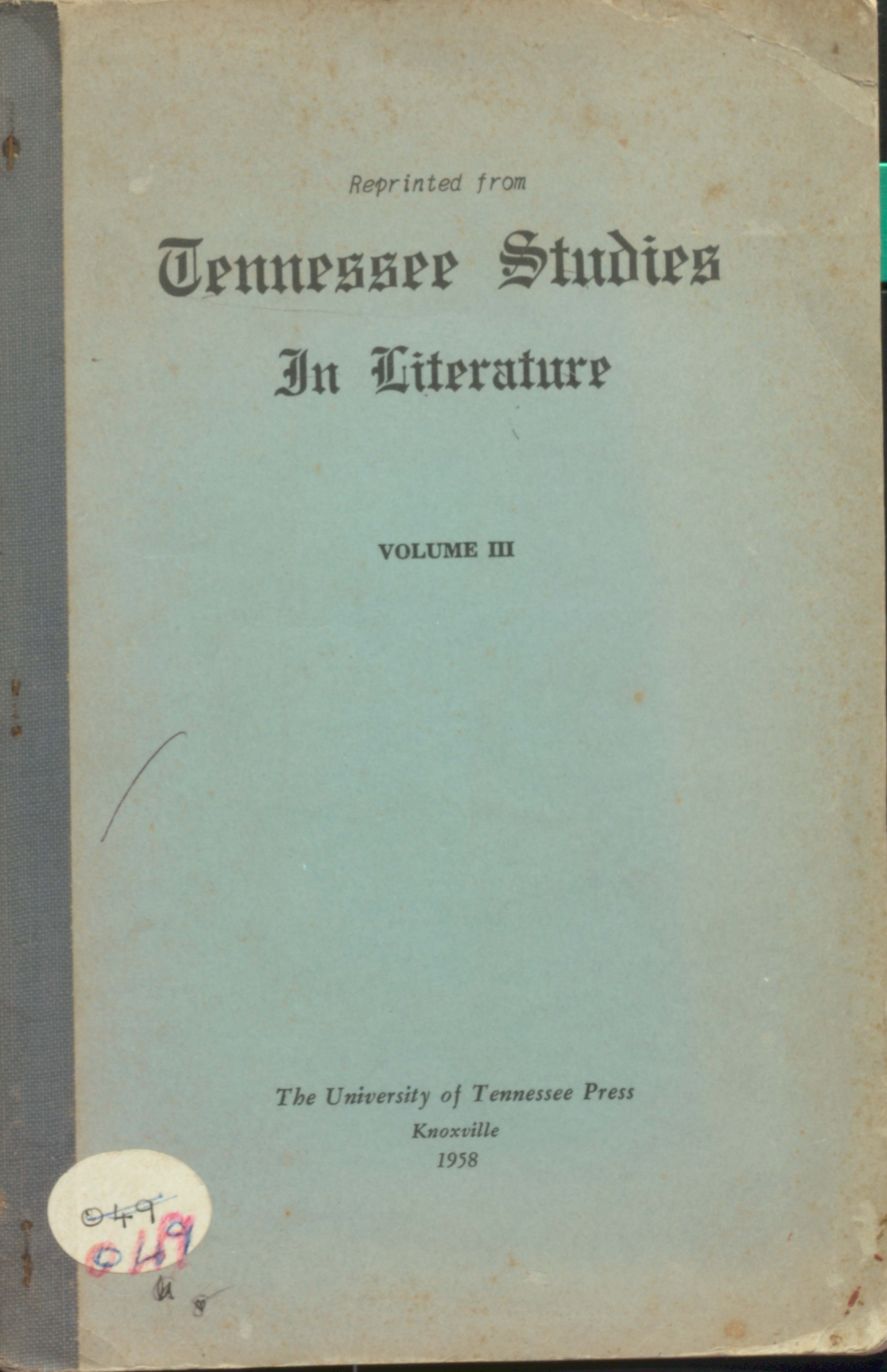 Tennssee studies in literature vol-3