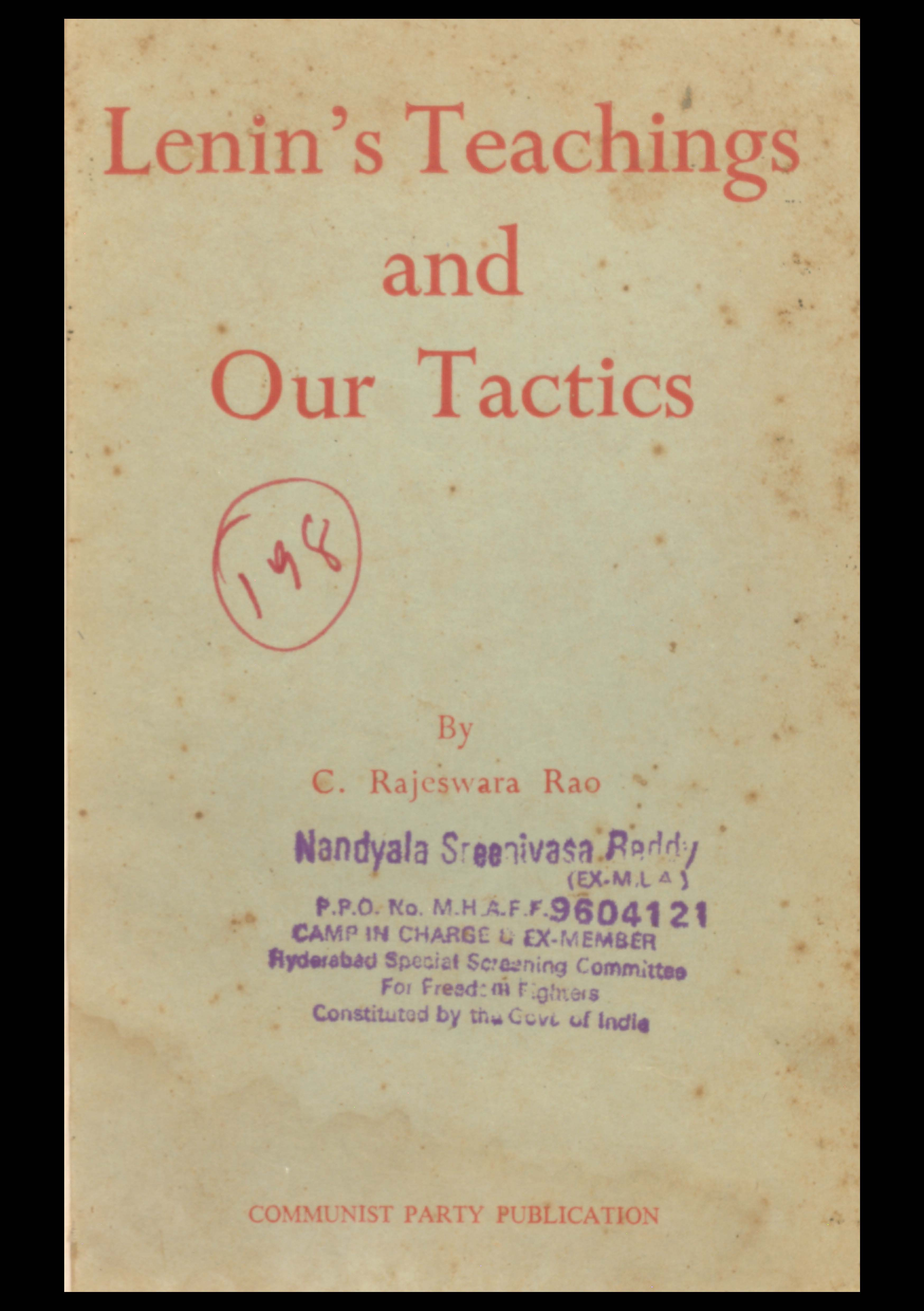 LENIN'S teachings and our tactice (communist party publication)