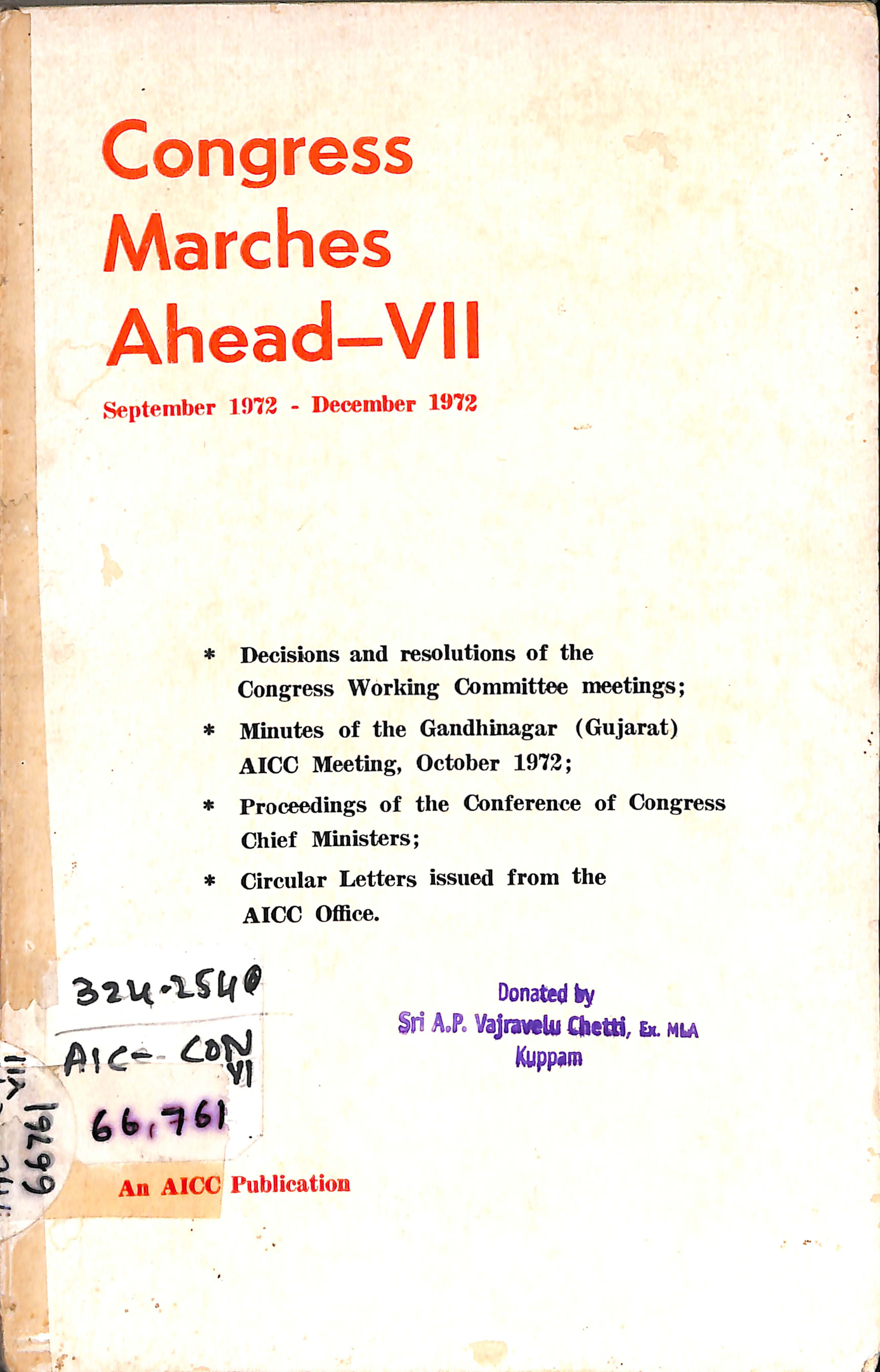 Congress marches ahead -Vll(september 1972-DECEMBEAR 1972)