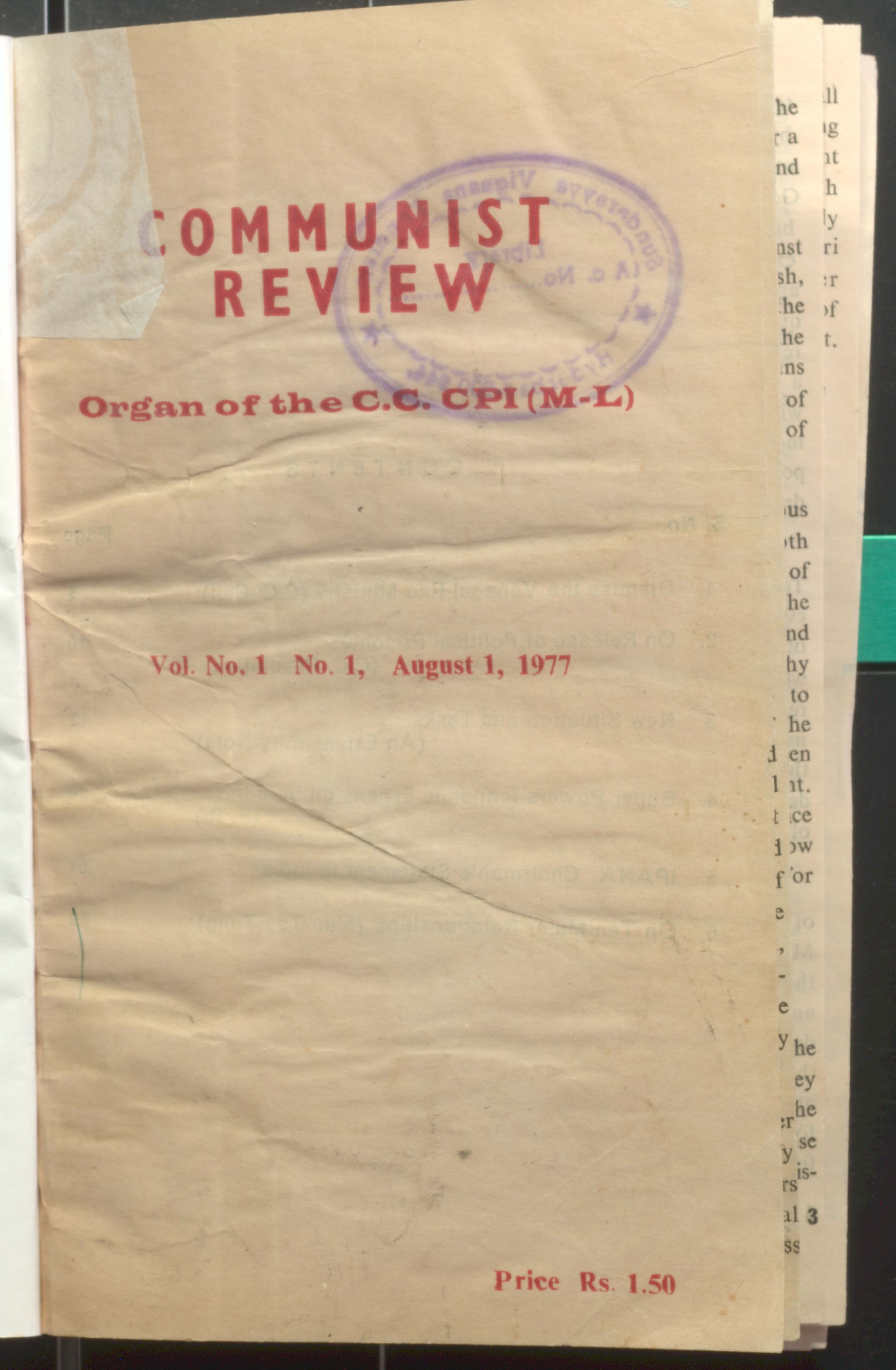 communist review organ of the C.C CPI (M. L) VOL-I