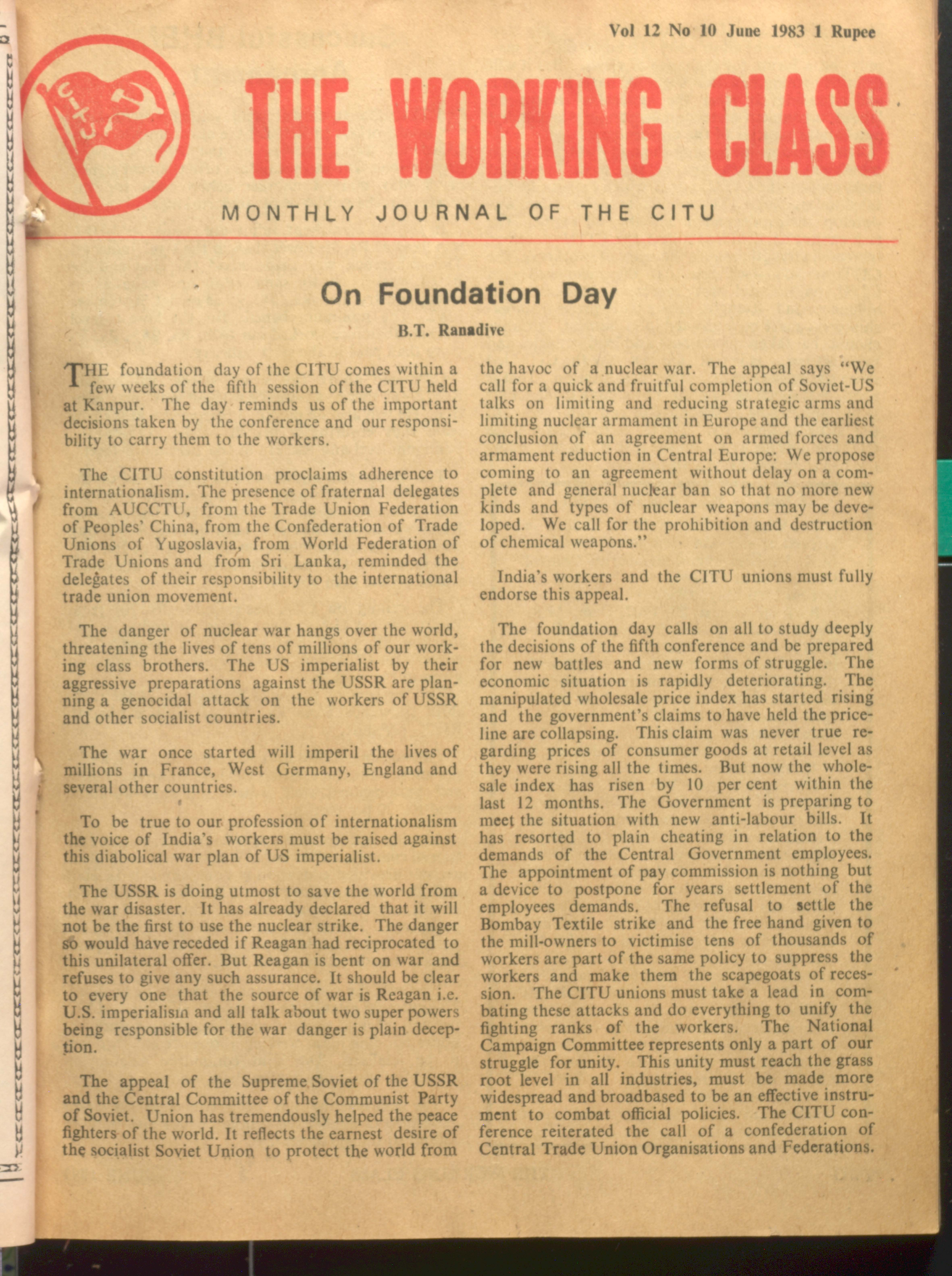 The Working clasMonthly Journal of the Citu