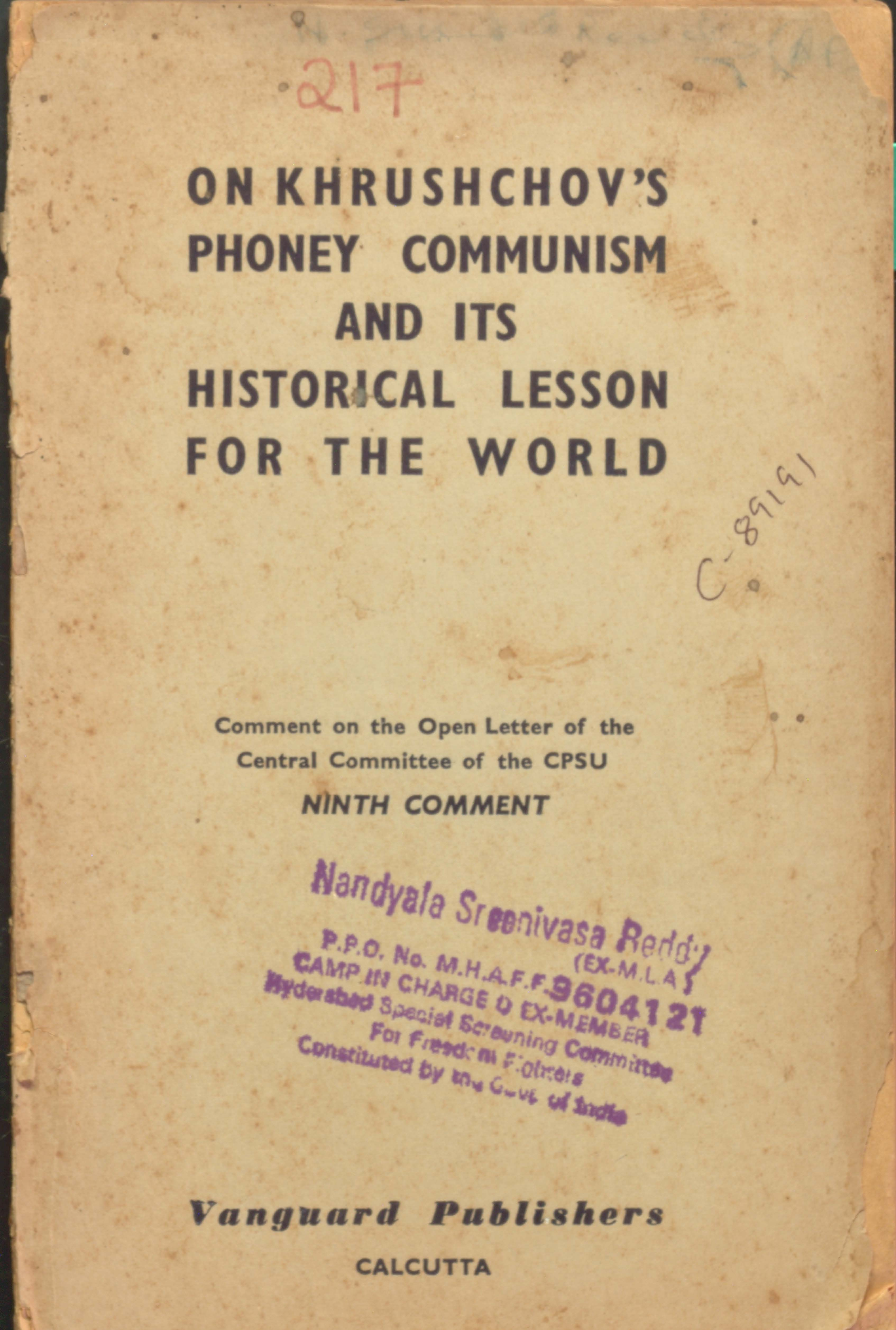 On Khrushovs Phoney Communism historical lesson for the world