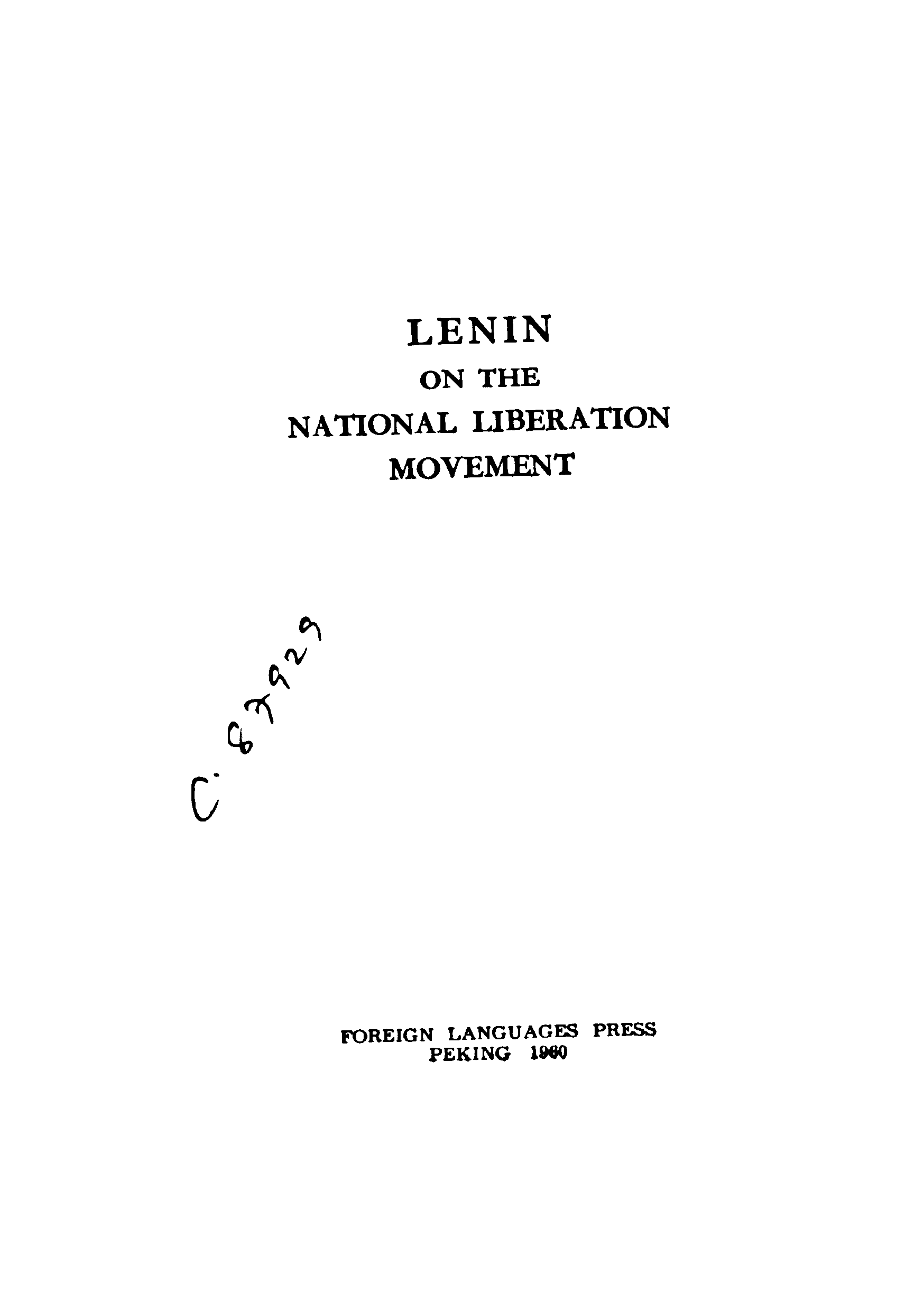 Lenin On The National Liberation Movement