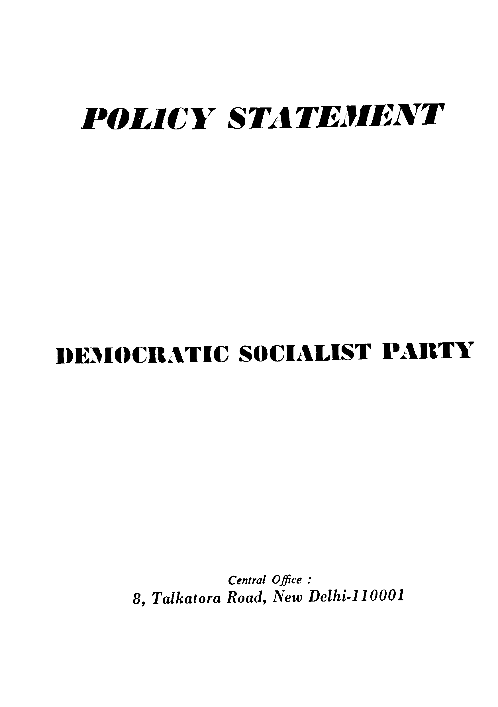 Policy Statement Democratic Socialist Party