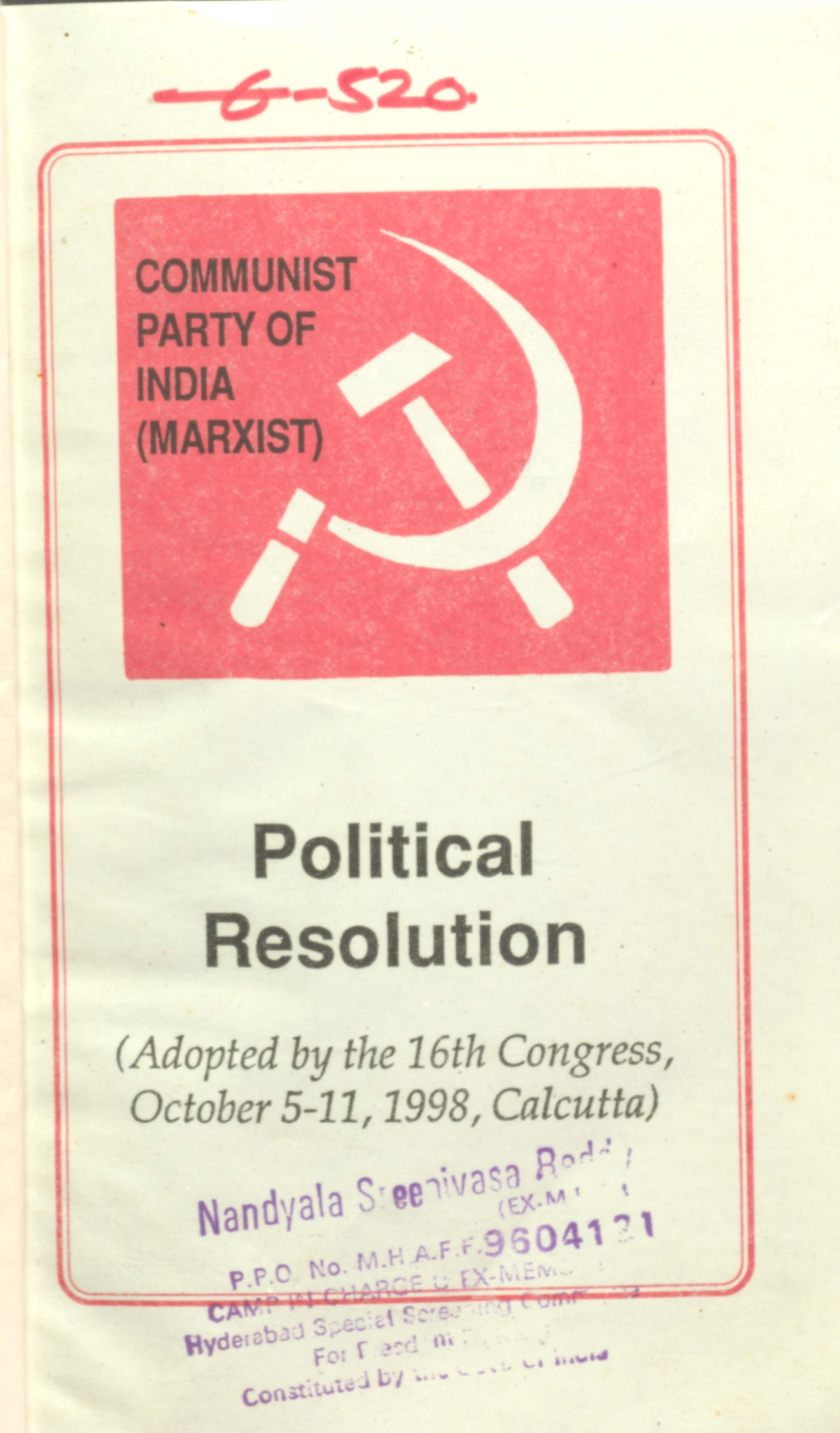 Political Resolution [ October 5-11,1998,Calcutta]