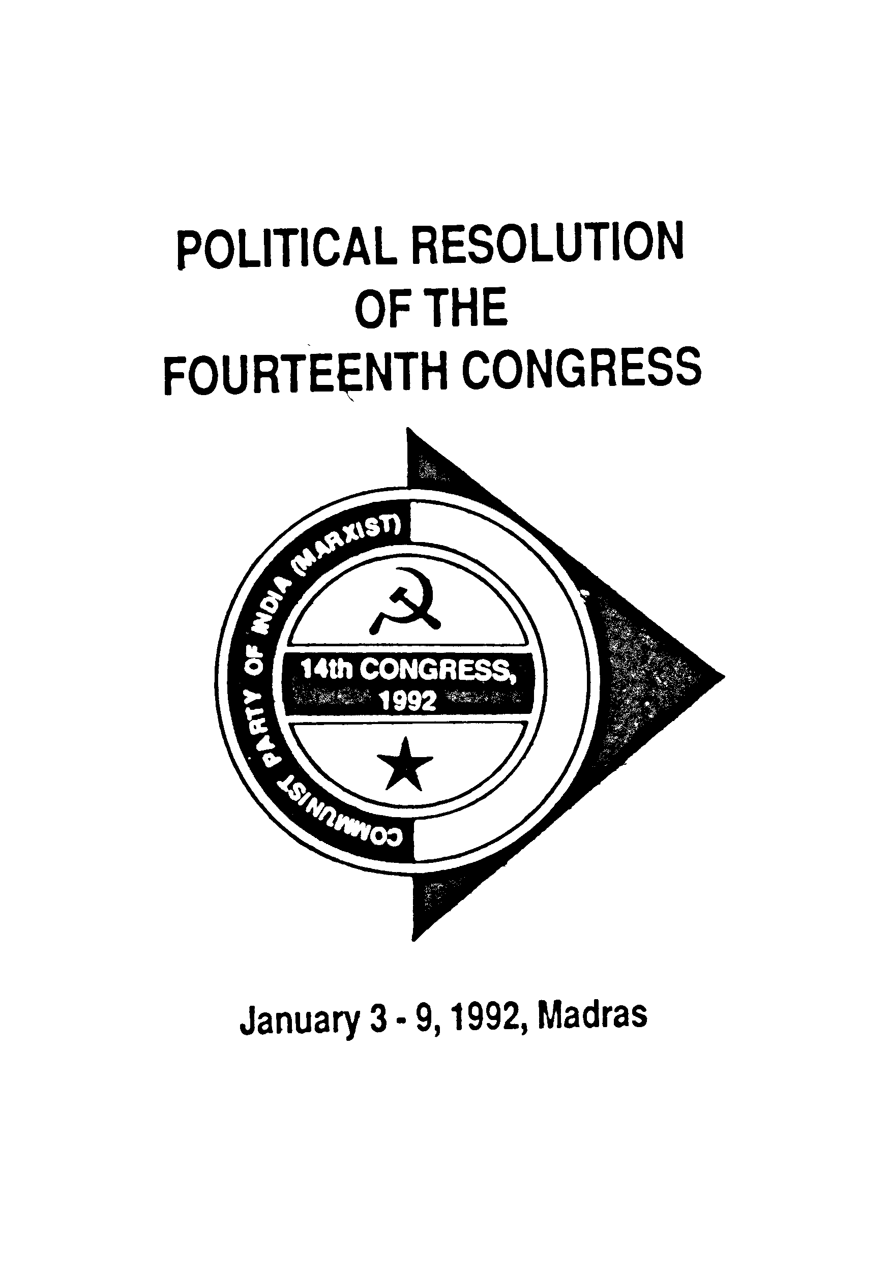 Political Resoution Of The Fourteenth Congress 14th 1992