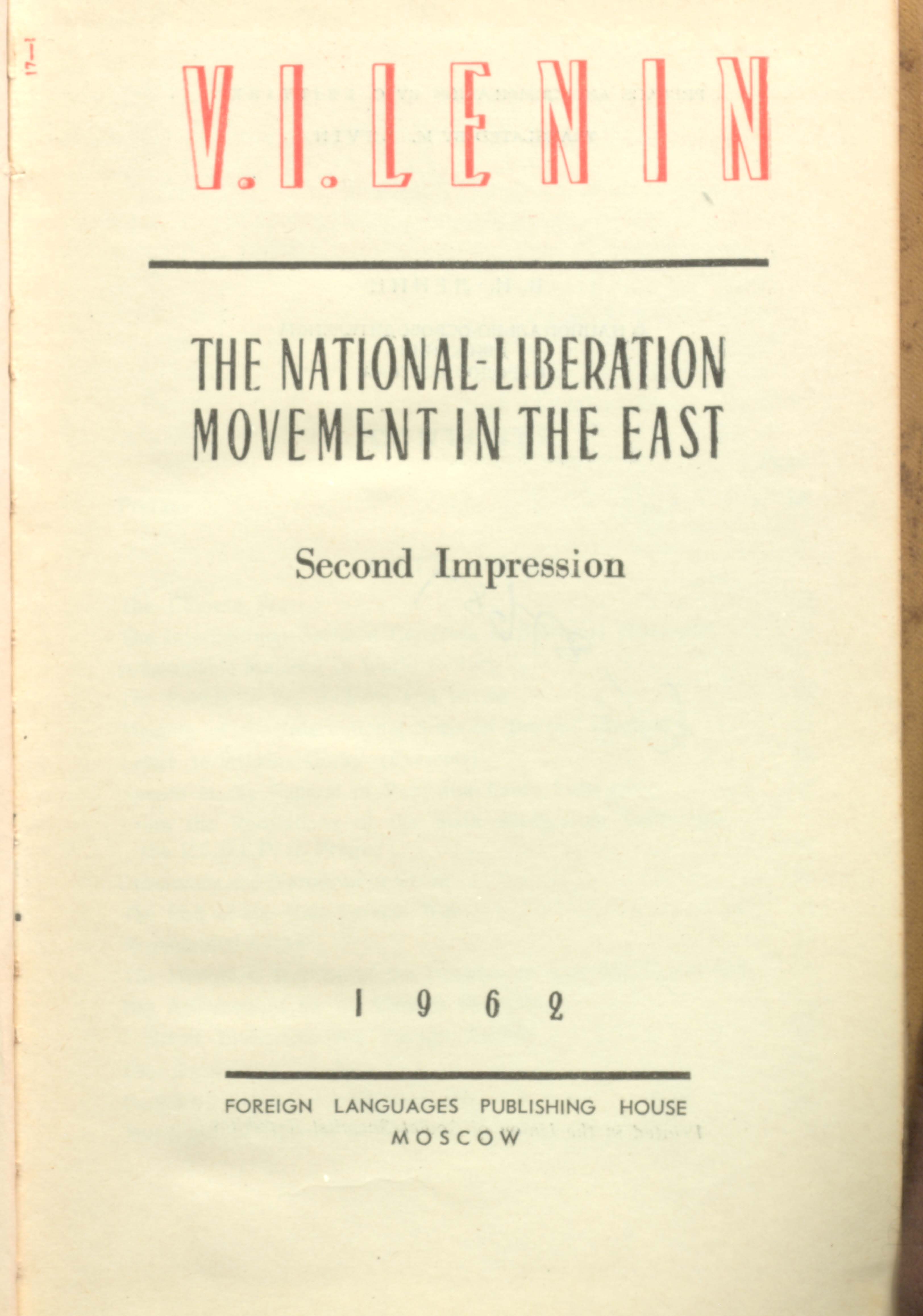 Lenin The National- Liberation Movement In The East Second Impression (1962)