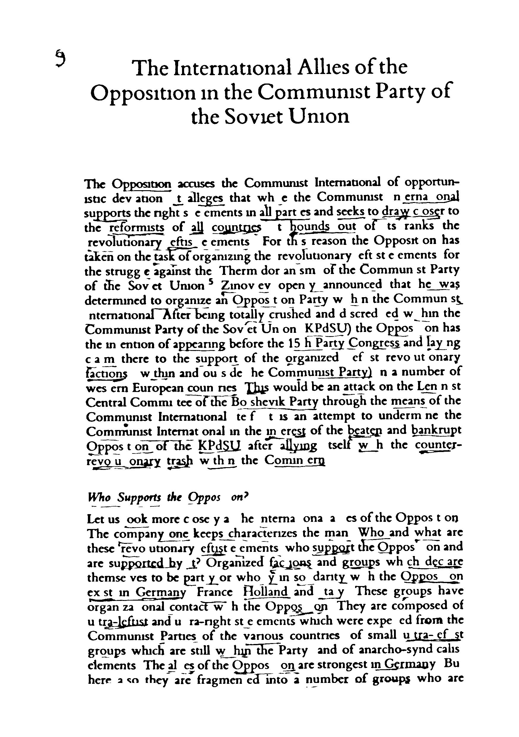 The International allies of the Opposition in the Communist party of the Soviet Union