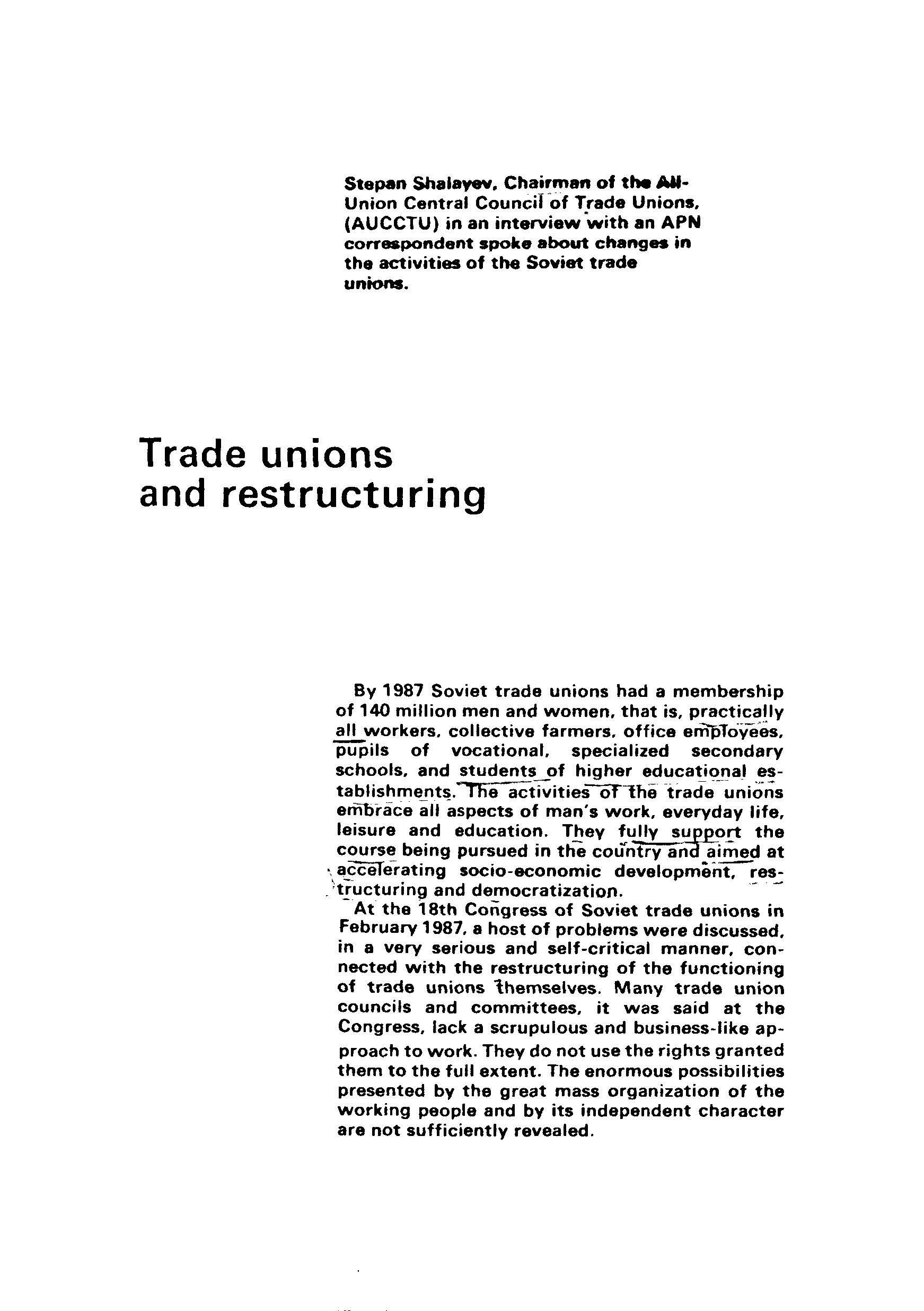 Trade unions and restructuring
