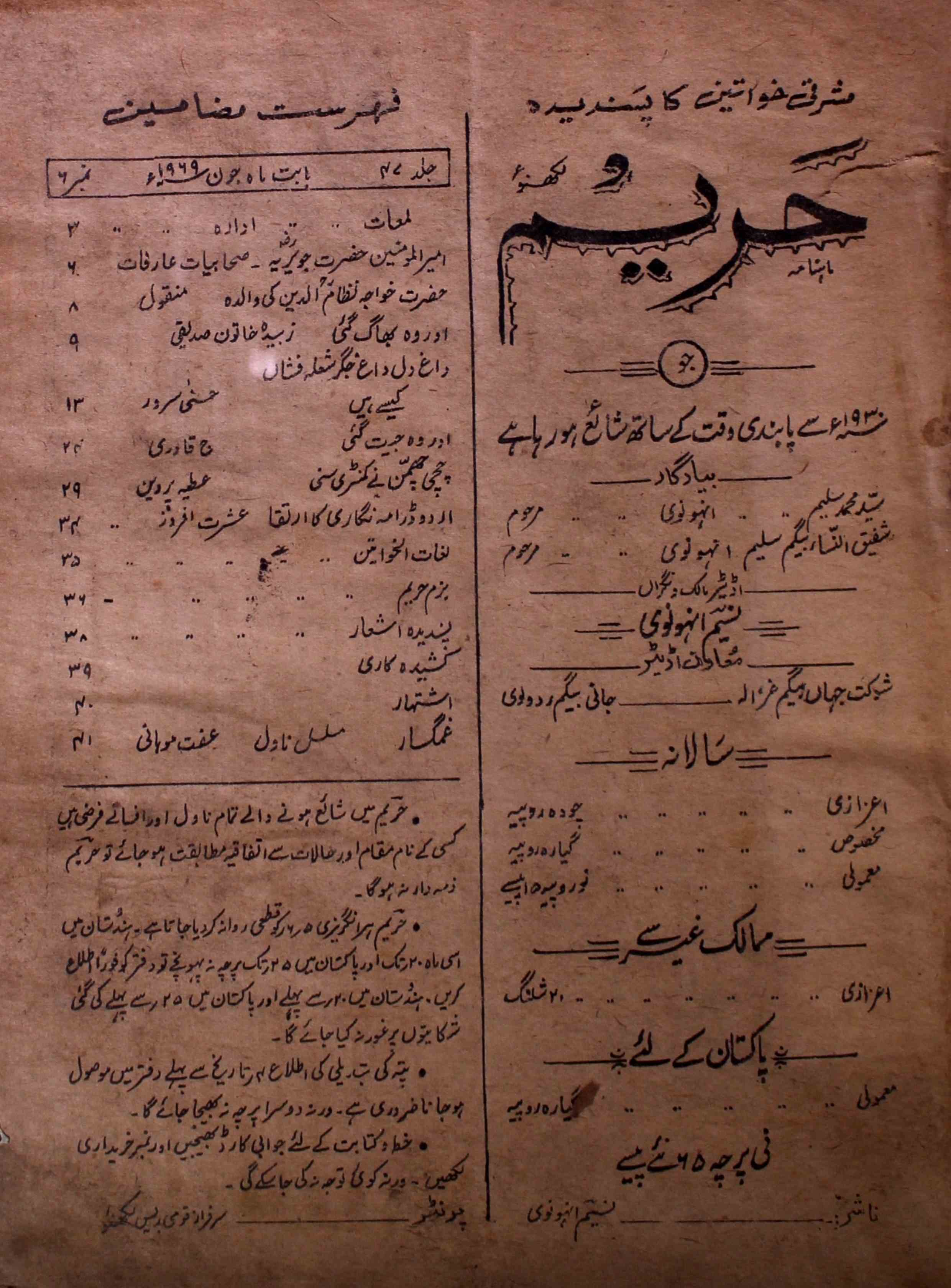 Hareem-shumaara-number-006-nasim-inhaunavi-magazines