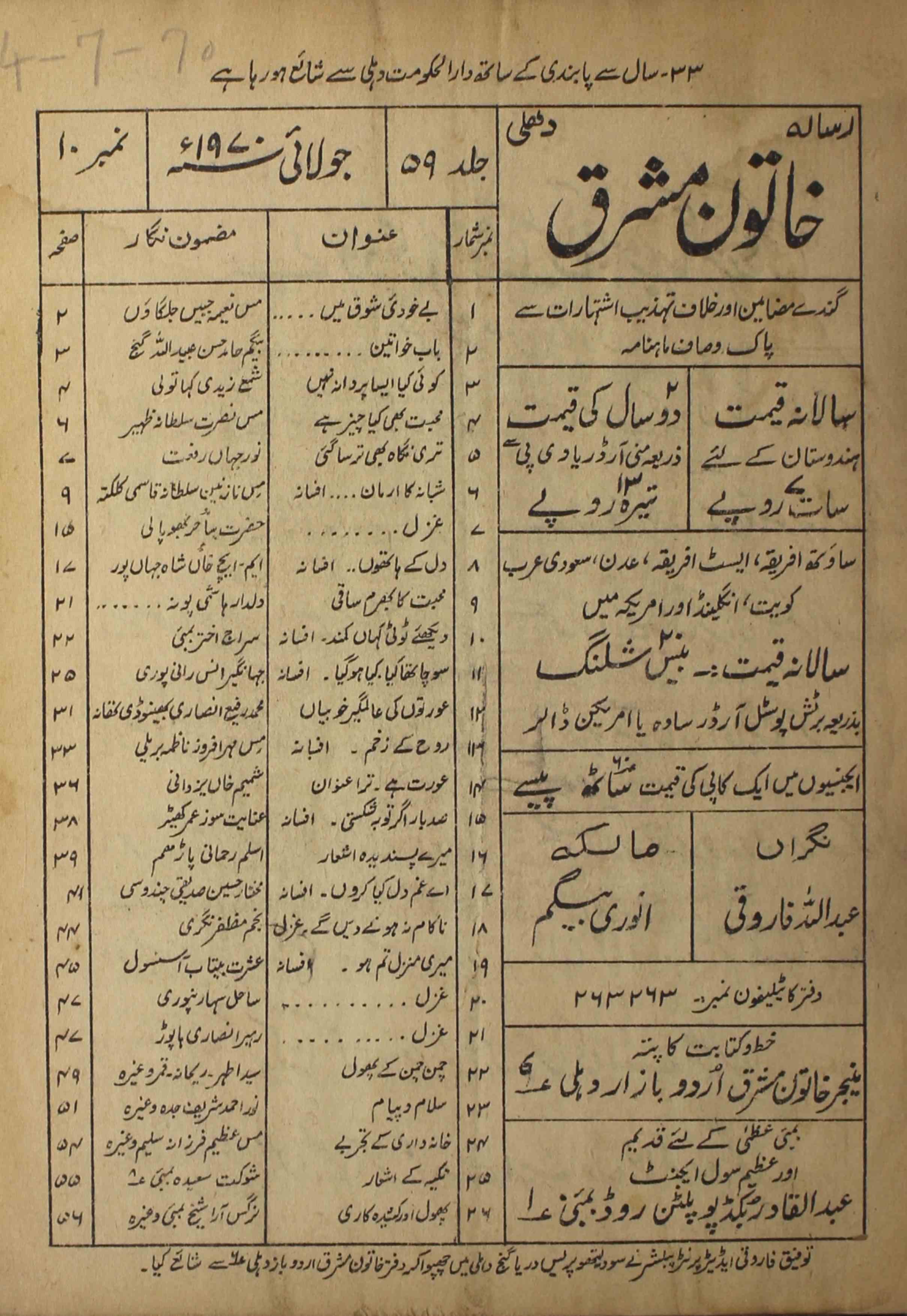 khatoon-e-mashriq-shumara-number-010-taufeeq-farooqi-magazines
