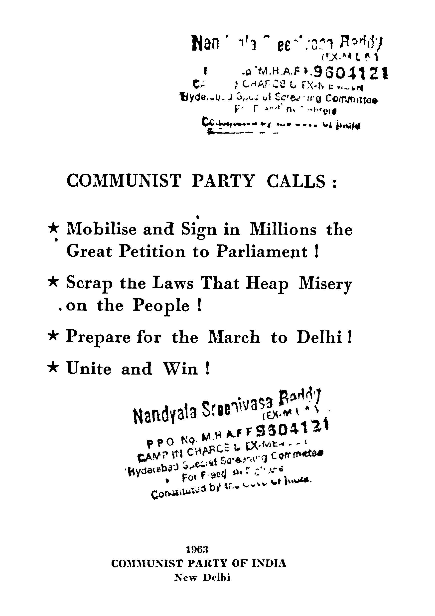 Communist Party Calls