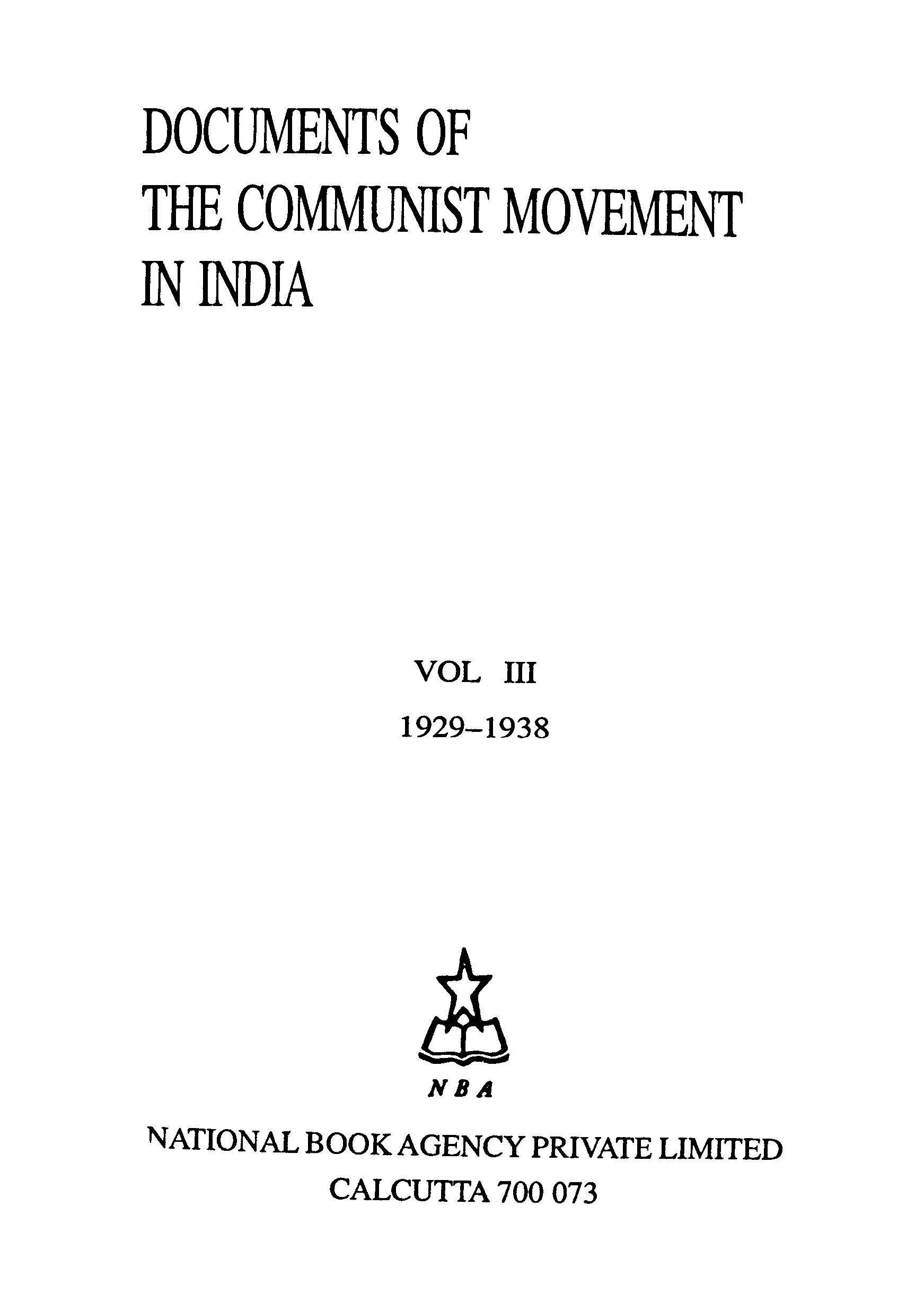 Document Of The Communist Movement India Vol-3 1929-1938