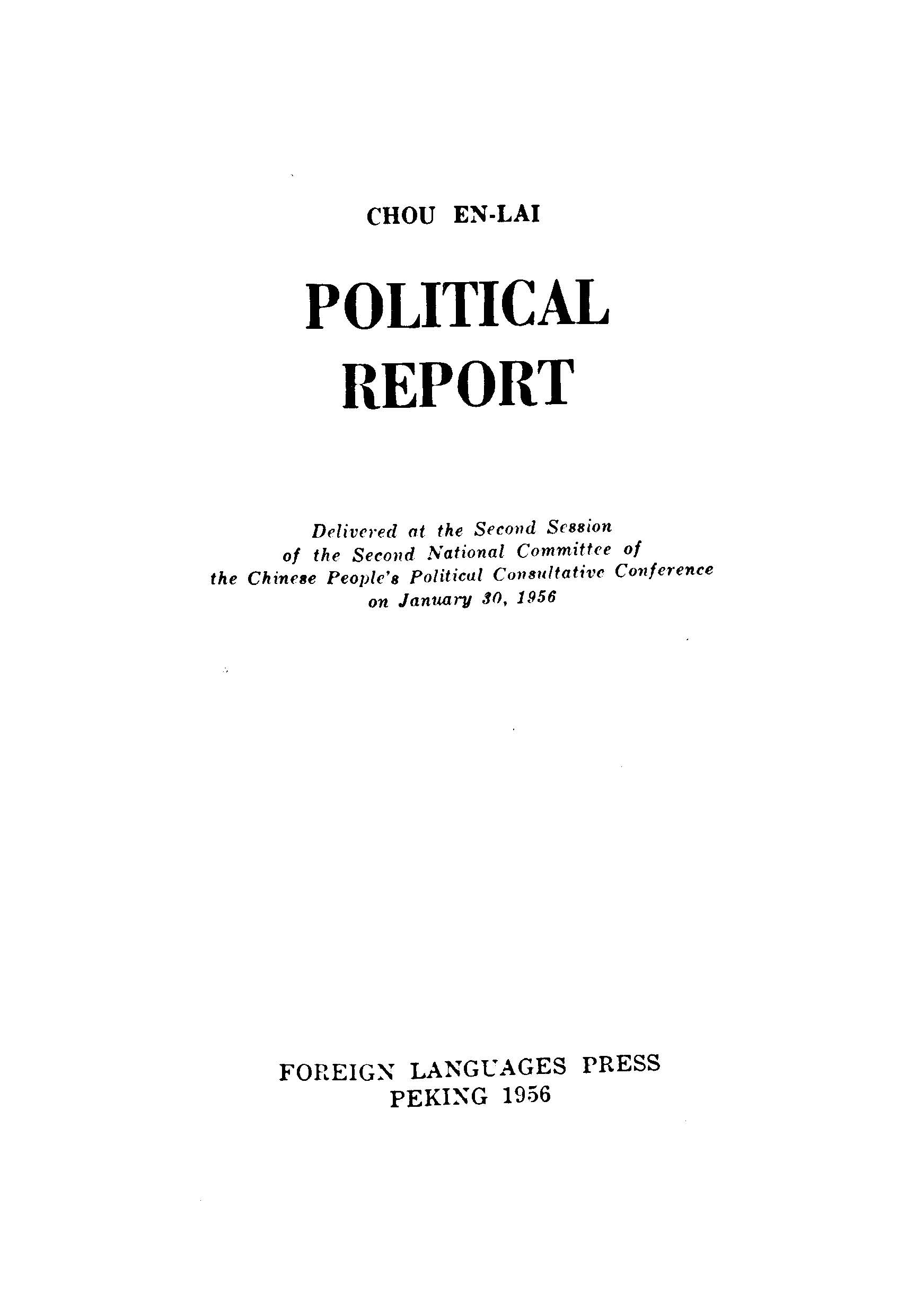 Political Report ( CHOU En-Lai ) January 30,1956